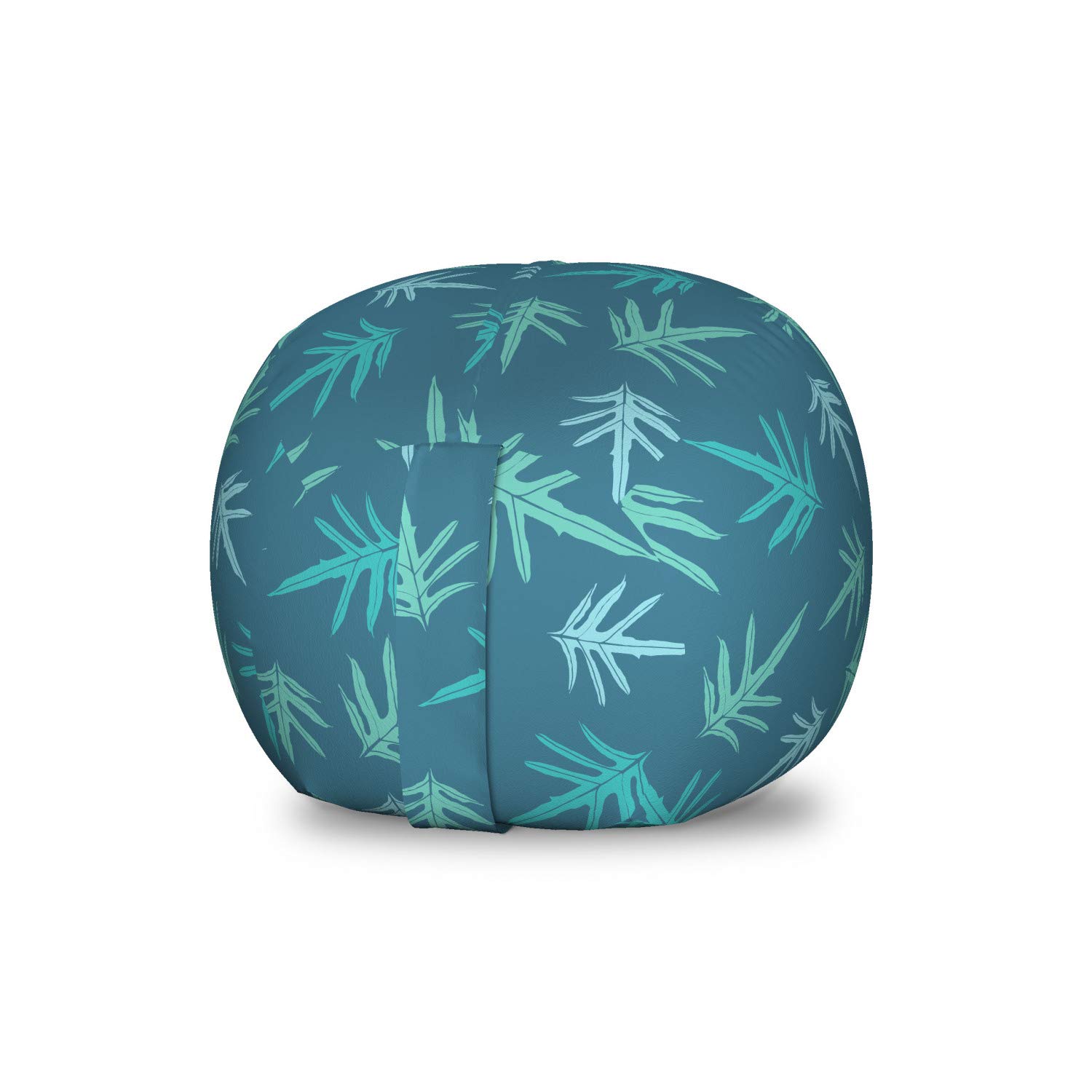 Ambesonne Leaf Pattern Toy Storage Bag Chair - Abstract Exotic Foliage Design, Washable Stuffed Animal Organizer, Small Size Dark Turquoise Seafoam - Perfect for Kids' Room, Nursery, or Playroom Organization