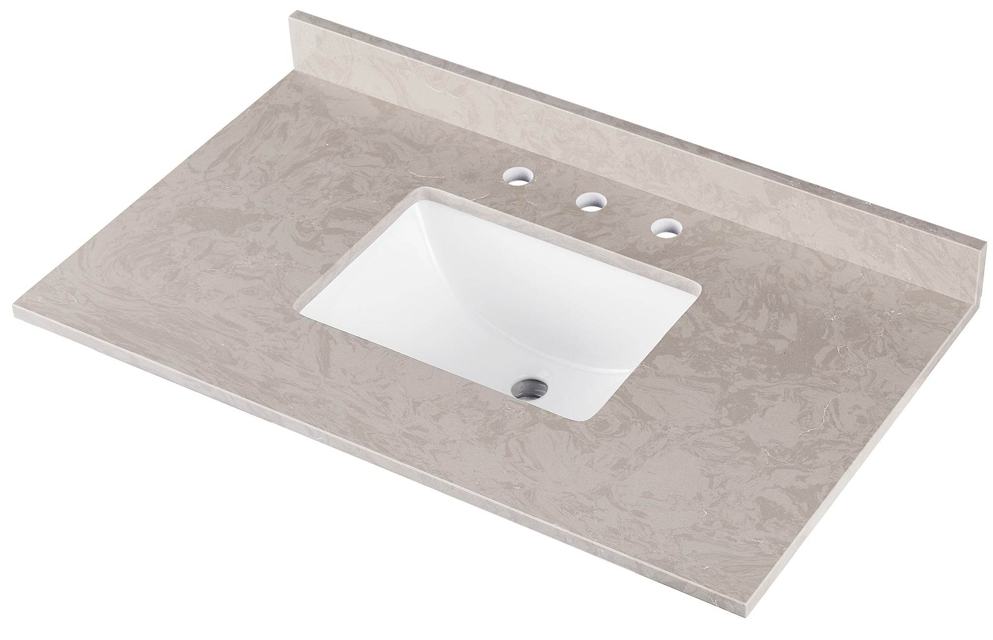 Amalfi 37W x 22D White Engineered Marble Bathroom Vanity Top with Rectangular Undermount Sink - Perfect for Modern Bathroom Renovations and Home Upgrades