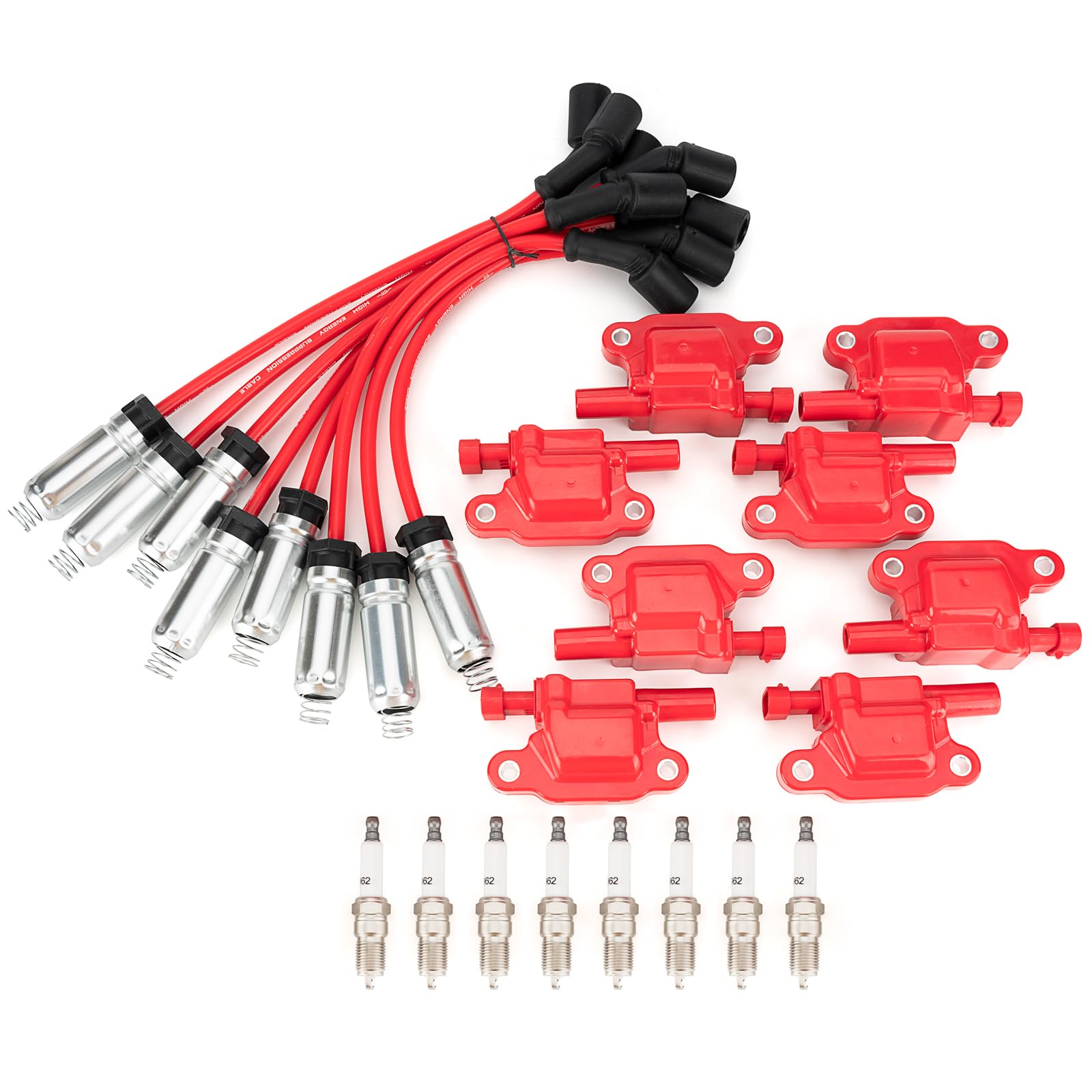 5.3L 6.0L 6.2L Ignition Coil Pack UF413 12570616 H6T55271ZC with Platinum Spark Plugs & Wires - Compatible with Chevy Silverado, GMC Sierra 1500/2500, Tahoe, Suburban, Avalanche, Yukon, Cadillac Escalade, Express, Savana - High Performance Replacement for Smooth Engine Start & Better Fuel Efficiency