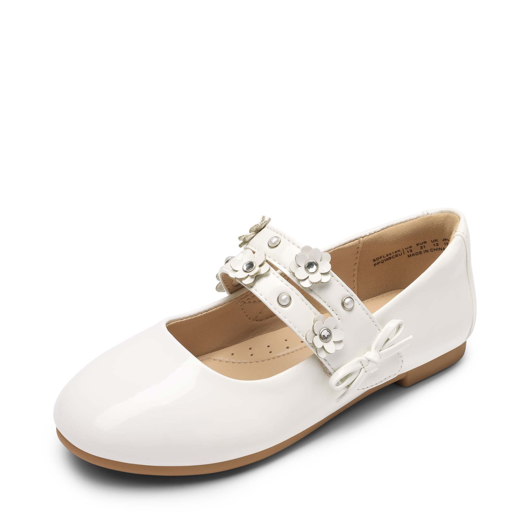 DREAM PAIRS Girls' Ballet Flats with Pearl & Bow Detail - Mary Jane Dress Shoes for Flower Girls, Weddings, and Special Occasions