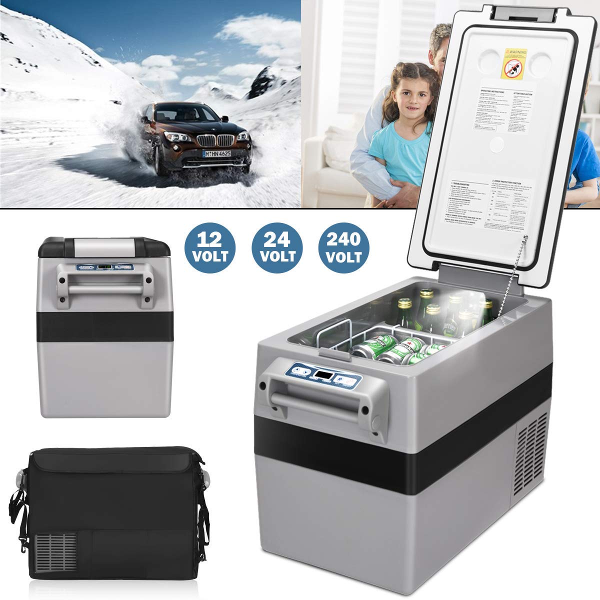 COSTWAY 44-Quart Portable Car Refrigerator - 12V/24V Electric Cooler with 3 Cooling Levels, LCD Display & Shockproof Design - Perfect for Camping, Road Trips, RV Travel, Truck Parties & Outdoor Adventures