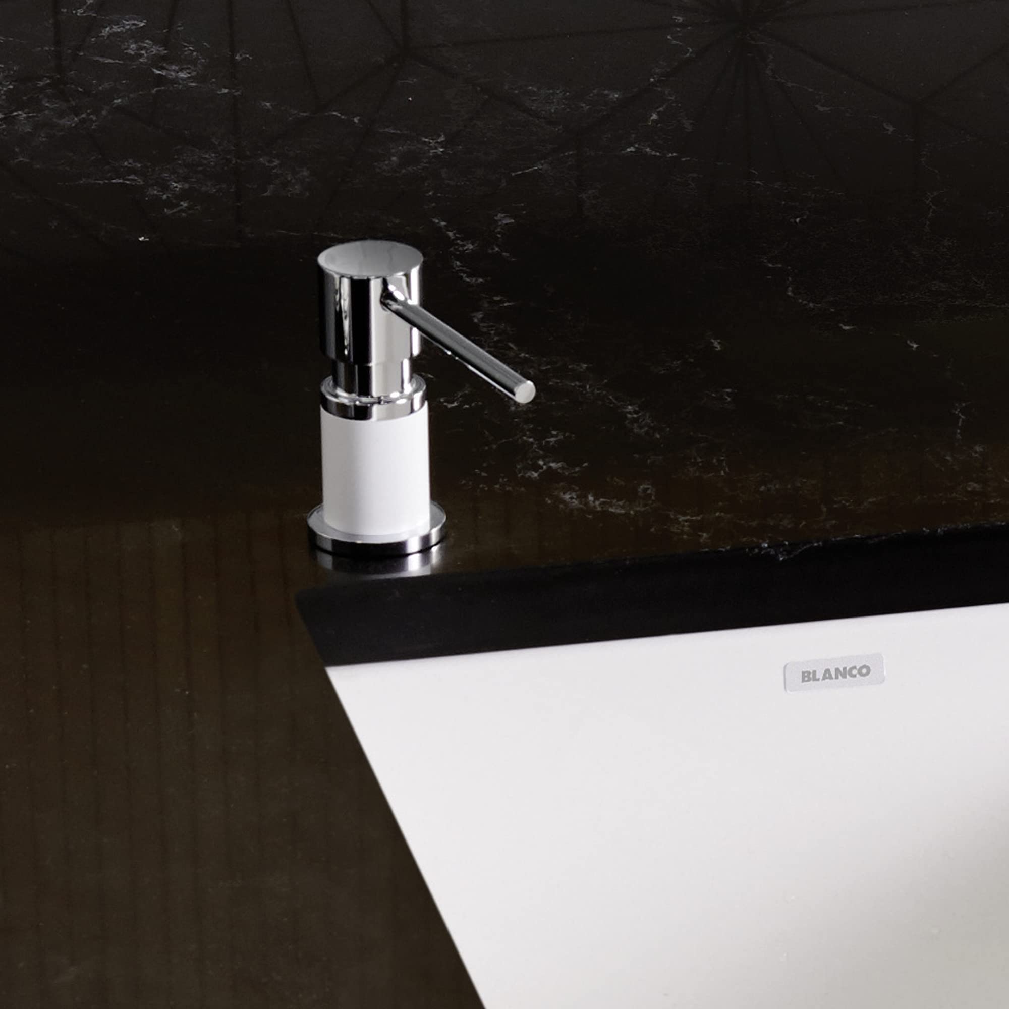 BLANCO LATO 10 oz Stainless Steel Kitchen Soap Dispenser - Touchless Automatic Liquid Soap Pump for Sink Countertop, Modern White Design - Perfect for Home, Restaurant & Office Use