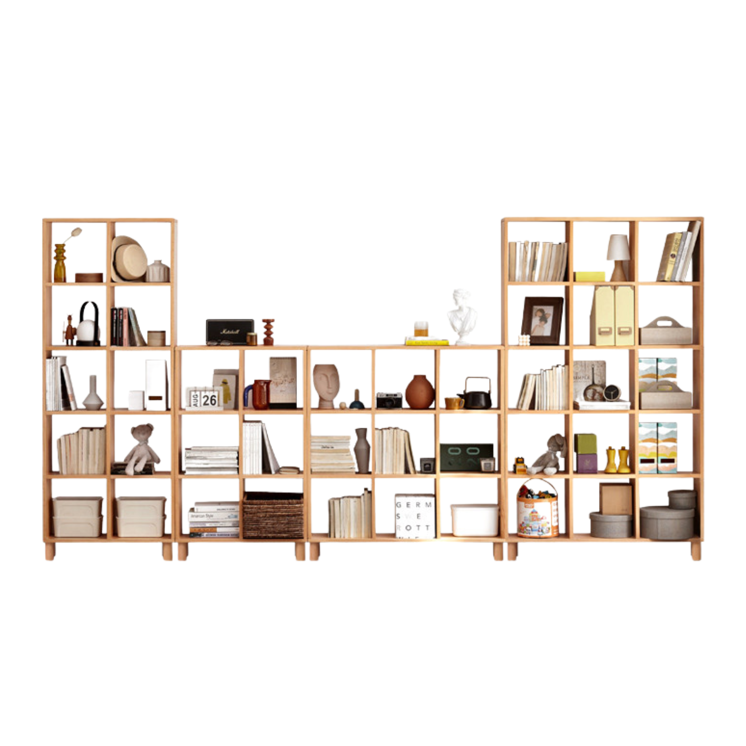 Solid Wood Bookshelf - Beech & Oak Bookcase with Free Combination - Perfect for Home Office, Living Room, and Library Storage