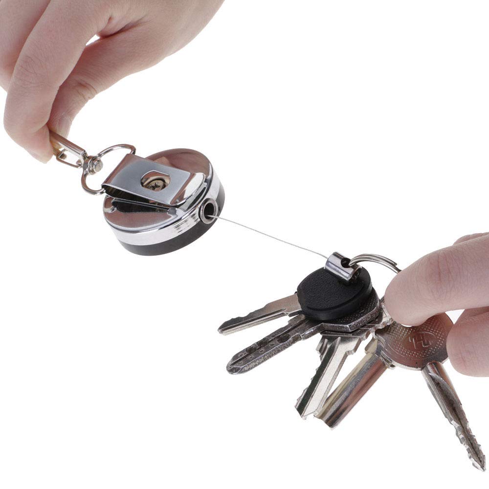 Ejoyous Heavy Duty Retractable Key Holder - Metal Key Reel Badge Holder with Telescopic Rope & Belt Clip - Perfect for Keychains, ID Cards, and Work Keys (Ideal for Office, Warehouse, and Outdoor Use)