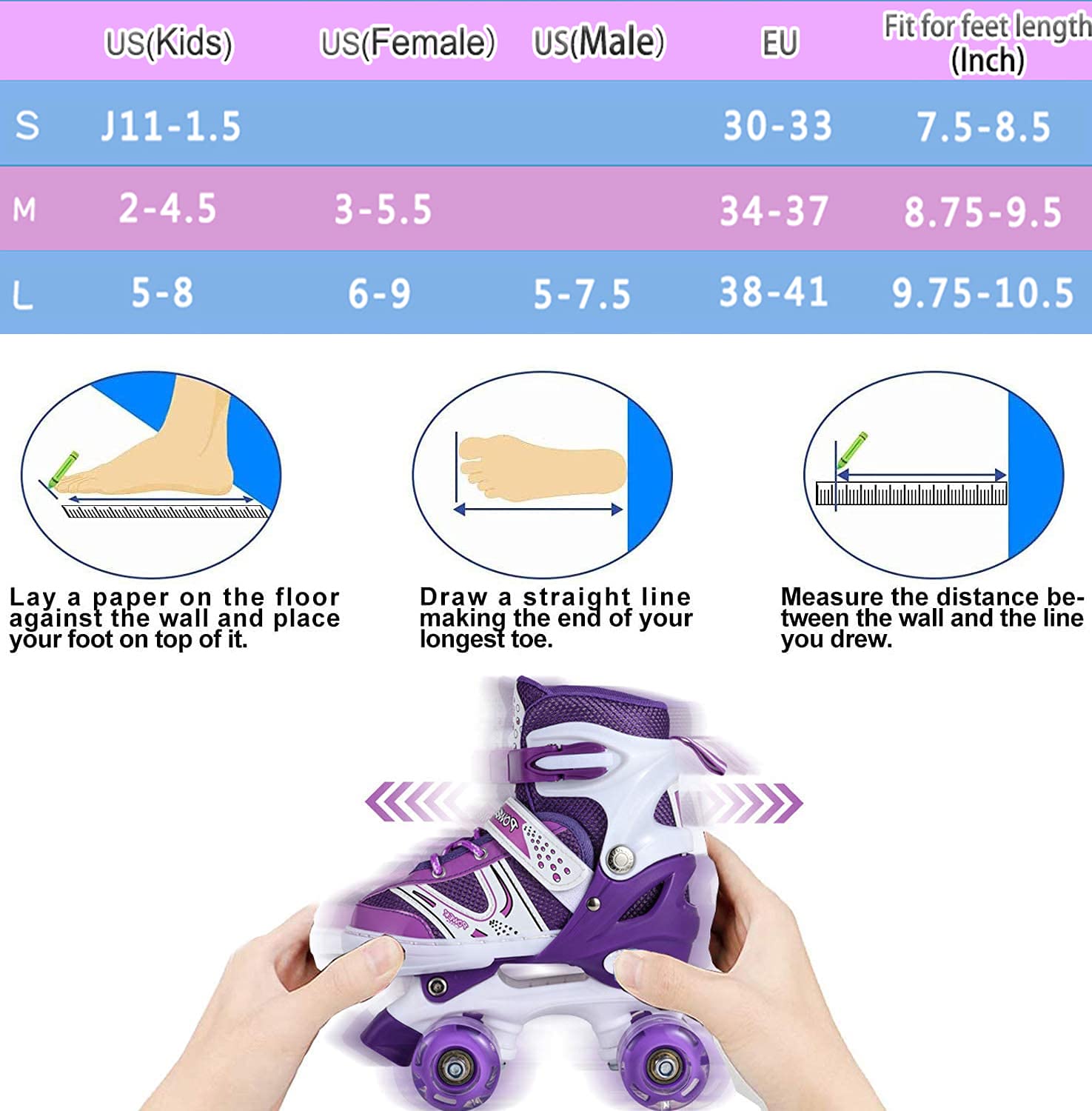 Adjustable Light Up Roller Skates for Kids - Double Wheel Illuminating Skates for Boys & Girls, Beginners (Purple) - Perfect for Outdoor Fun, Birthday Gifts & Roller Skating Parties