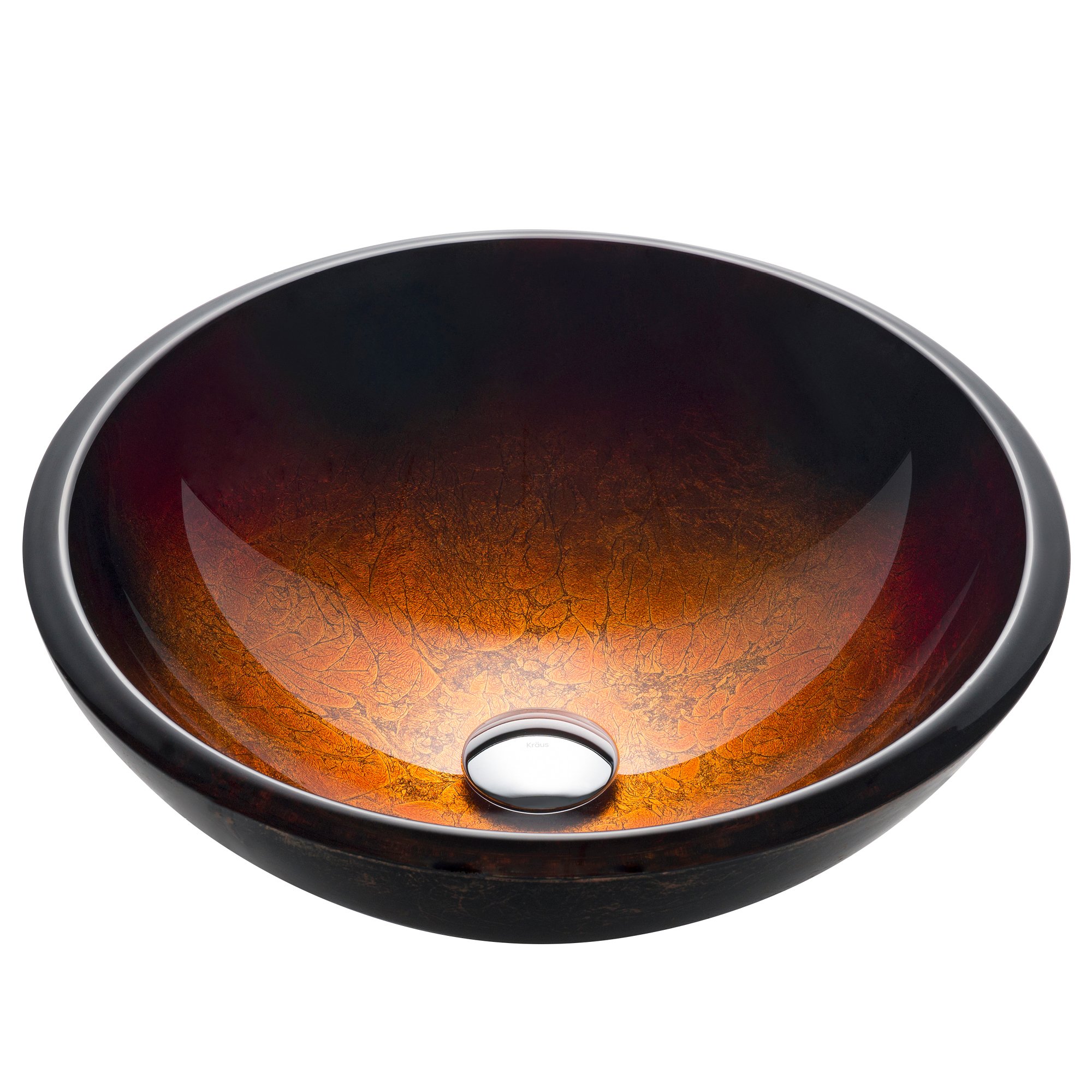 KRAUS 17-Inch Round Glass Vessel Bathroom Sink in Red, Black & Gold - Modern Vanity Basin for Bathroom Remodel & Luxury Home Decor (Model GV-680)