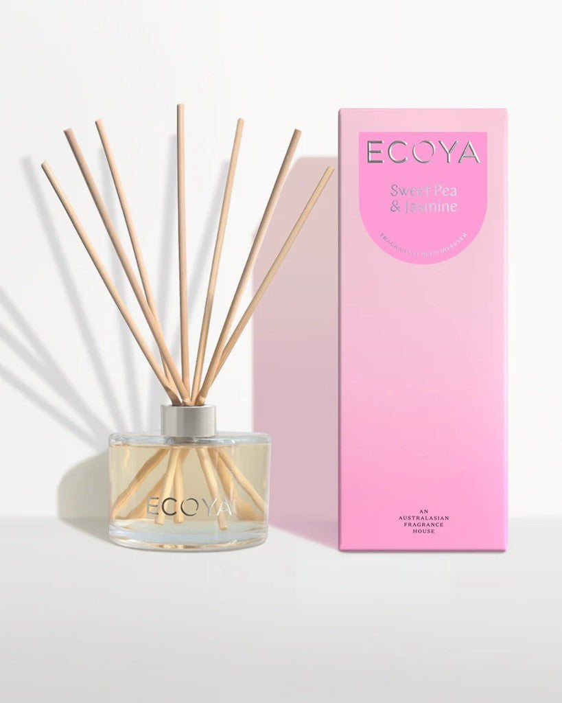 Ecoya 200ml Reed Diffuser - Sweet Pea & Jasmine Scented Aromatherapy Oil for Home, Office, Bedroom & Bathroom | Long-Lasting Fragrance, Natural Essential Oils, Elegant Home Decor Gift