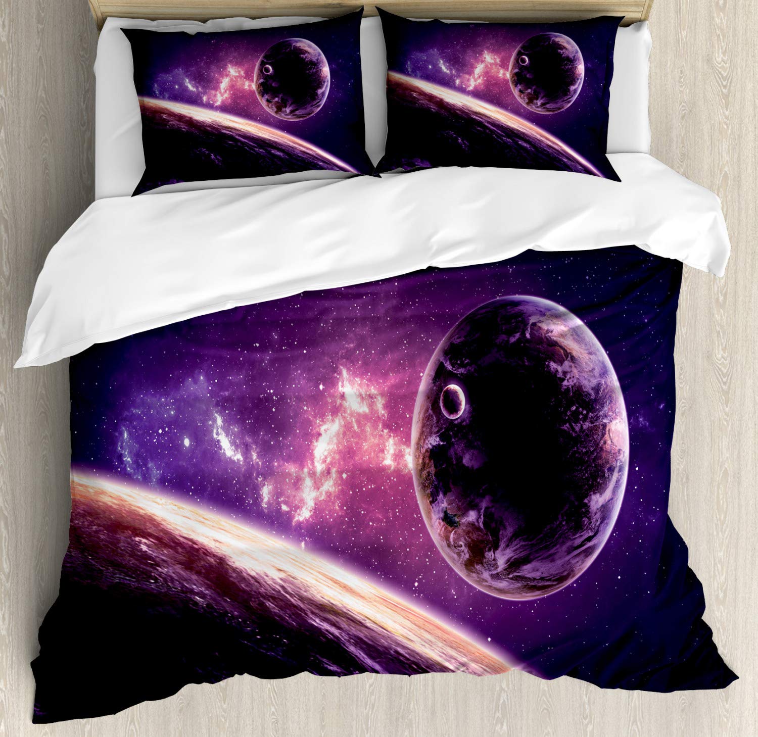 Ambesonne Galaxy Duvet Cover Set - Purple Nebula Celestial Comet Universe Astronomy Bedding | 3-Piece California King Set with 2 Pillow Shams | Magenta Mauve Space Theme | Perfect for Astronomy Lovers' Bedrooms & Cosmic-Themed Decor
