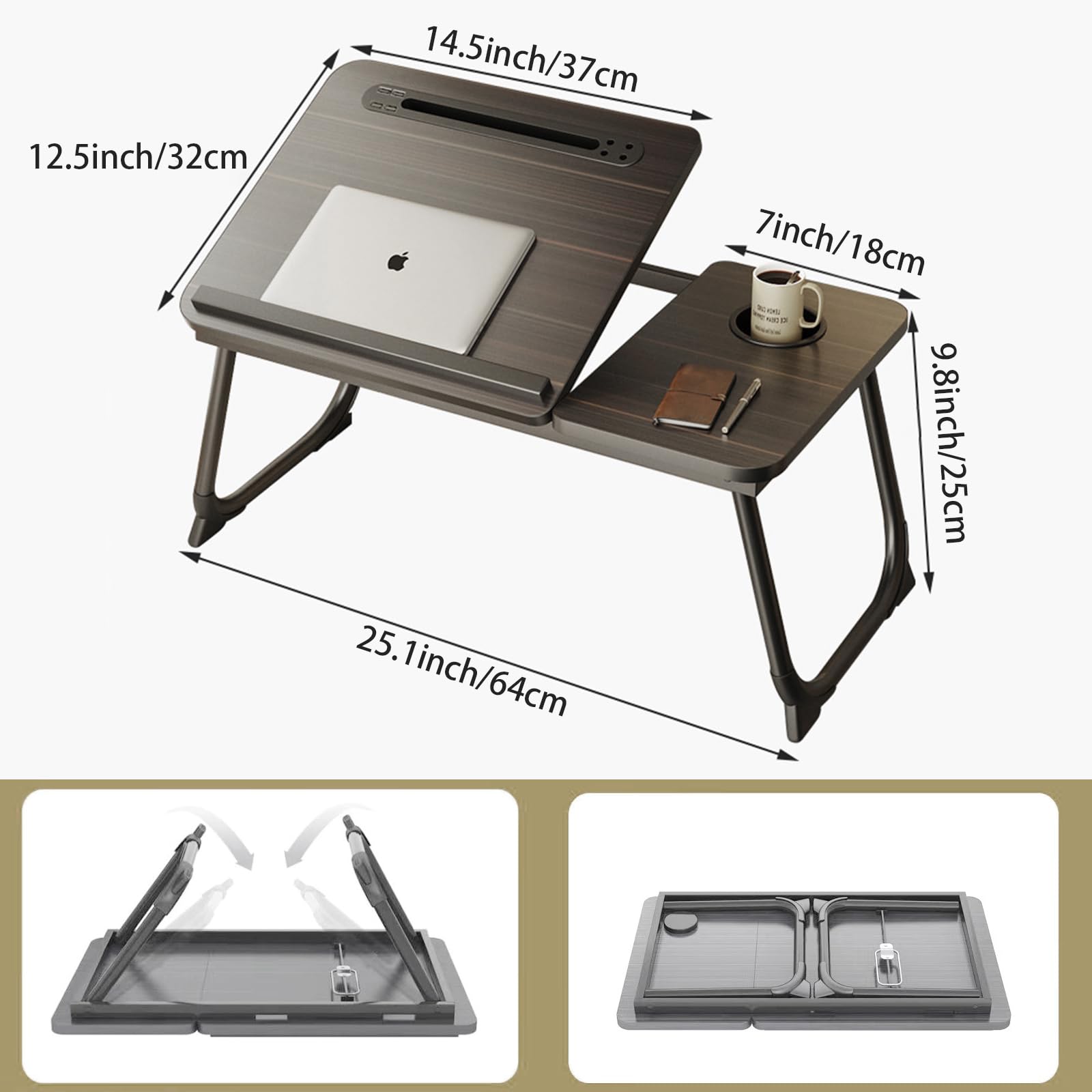 Adjustable Laptop Desk for Bed with USB Charging Port & Cup Holder - 5 Angle Portable Lap Tray Stand for Working, Reading, Writing | Perfect for Home Office, Dorm Room & Cozy Bed Workspace