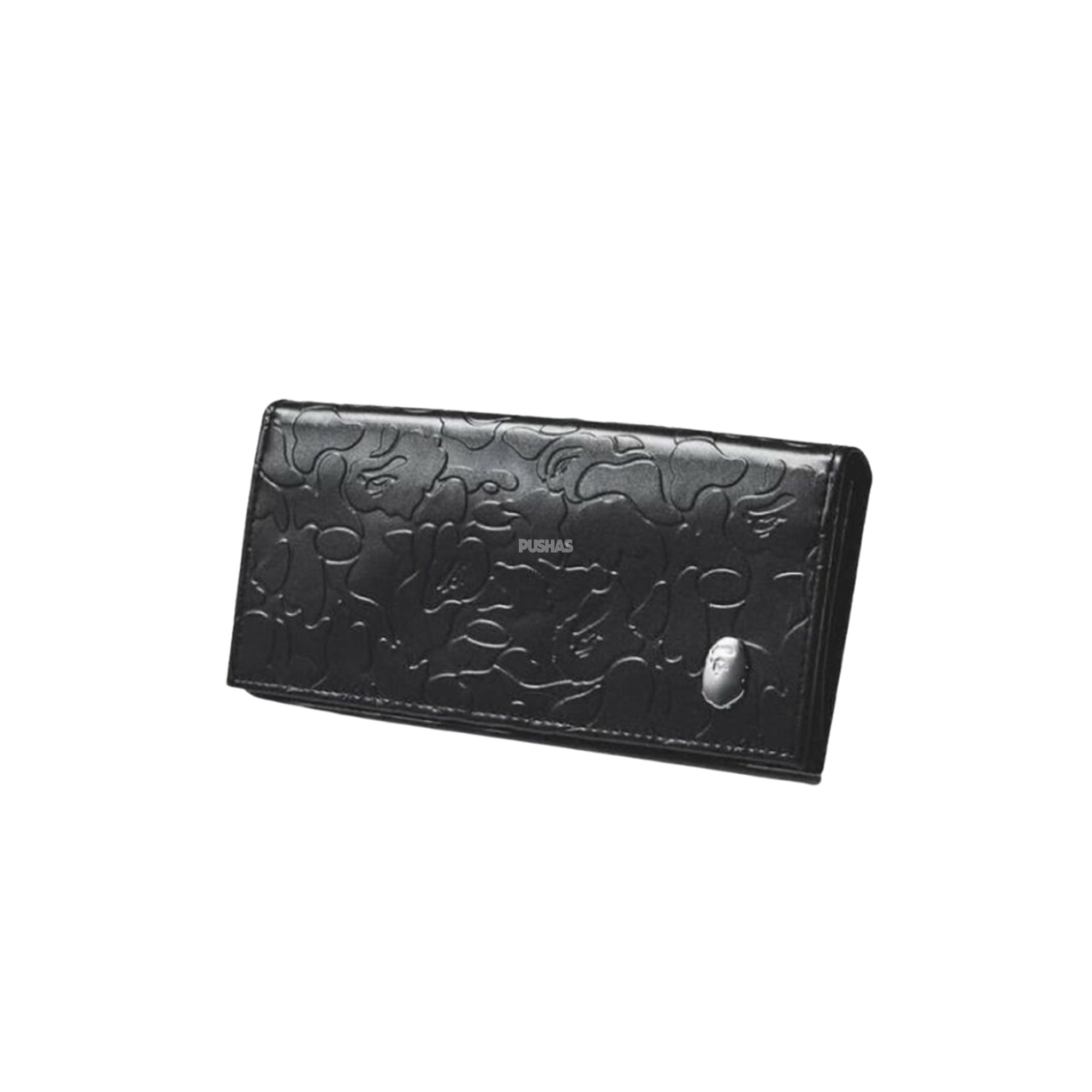 BAPE Magazine Exclusive Black Embossed Long Wallet for Men - Premium Leather Bifold Wallet with RFID Protection - Perfect for Everyday Use, Travel & Business