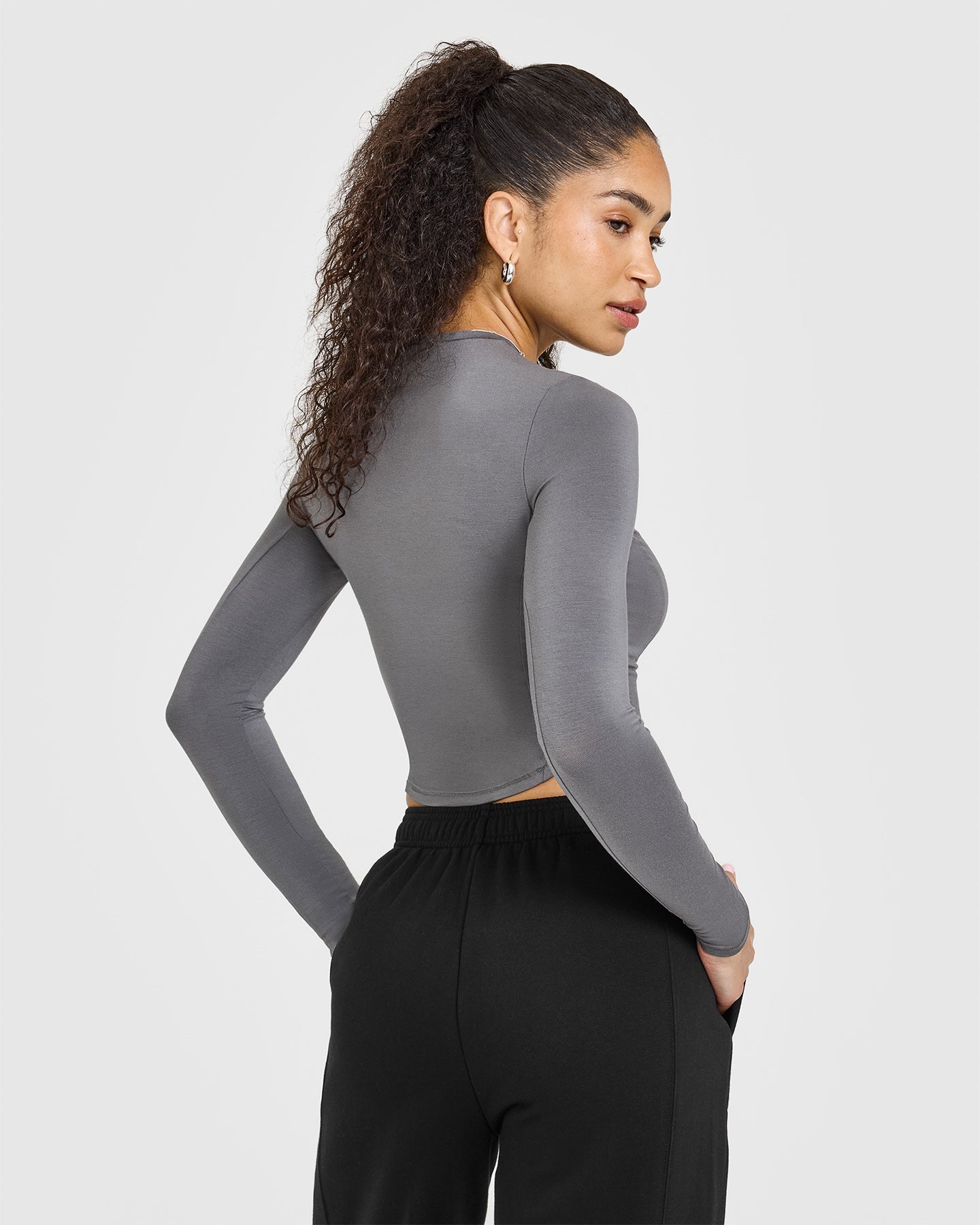 Mellow™ Soft Mid Long Sleeve Top for Women - Comfortable Stretch Ash Grey Shirt | Perfect for Casual Wear, Office & Layering