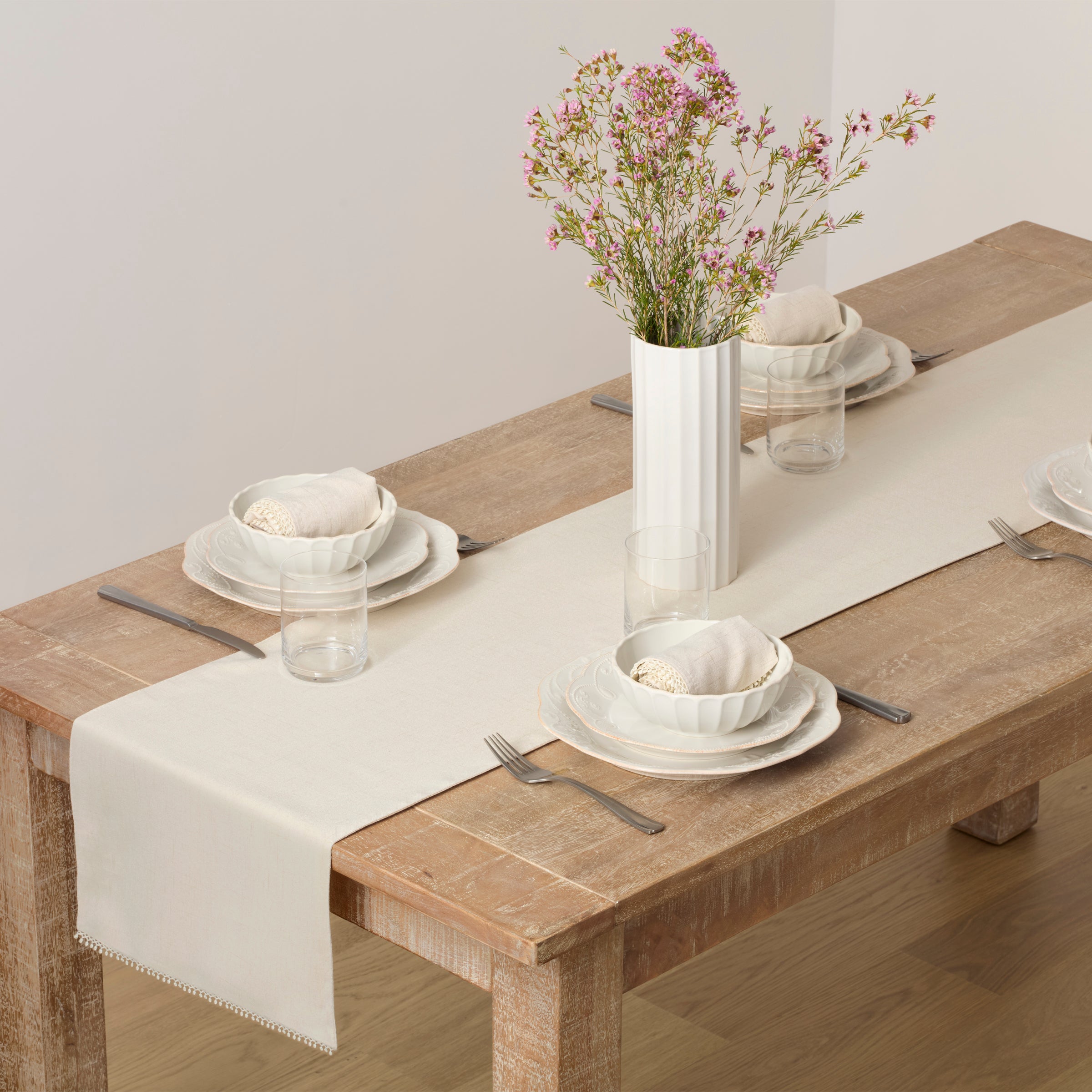 French Perle Natural 70x14 Inch Linen Table Runner - Elegant Dining Decor for Weddings, Parties & Home Decor
