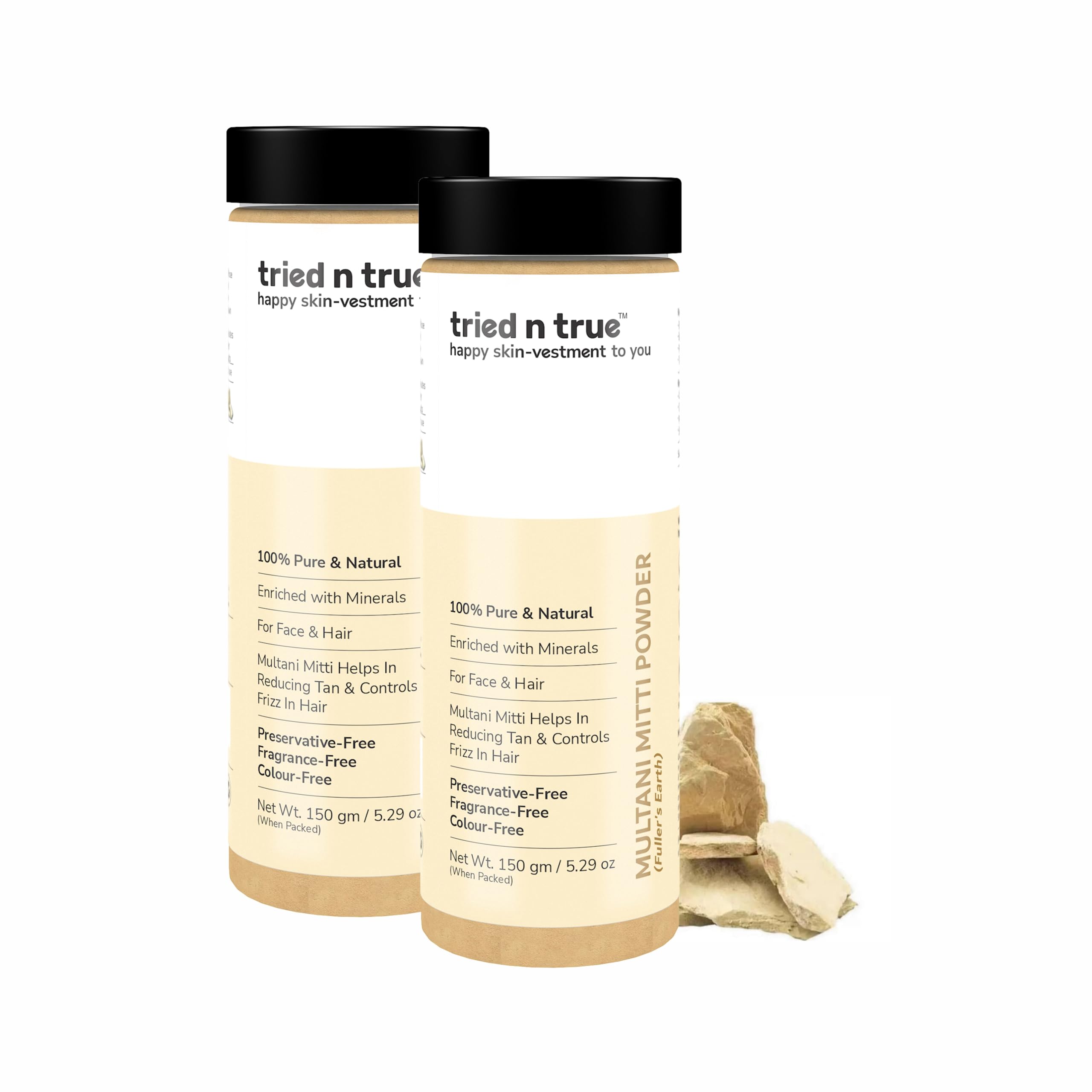 Tried N True Multani Mitti Powder - Natural Fullers Earth Clay for Face & Hair Masks | 100% Pure & Organic Skin Cleansing & Hair Care Treatment - 150g (Pack of 2) | Perfect for Acne-Prone Skin & Deep Hair Conditioning at Home