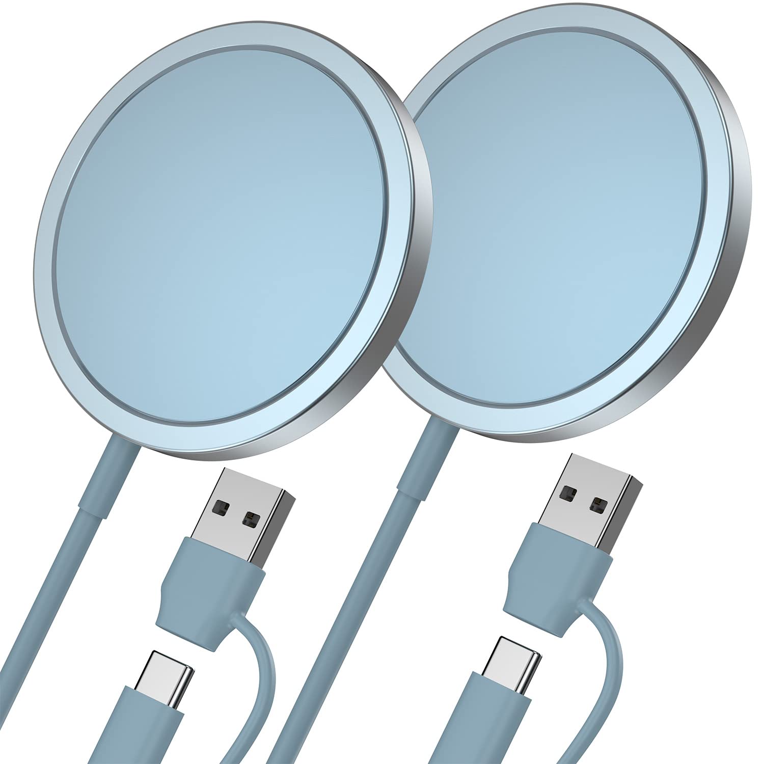 OANDYS 2 Pack Magnetic Wireless Charger 15W Fast Mag-Safe Charger for iPhone 14/13/12 Series & AirPods 3/2/Pro - Blue | Perfect for Home, Office & Travel Charging