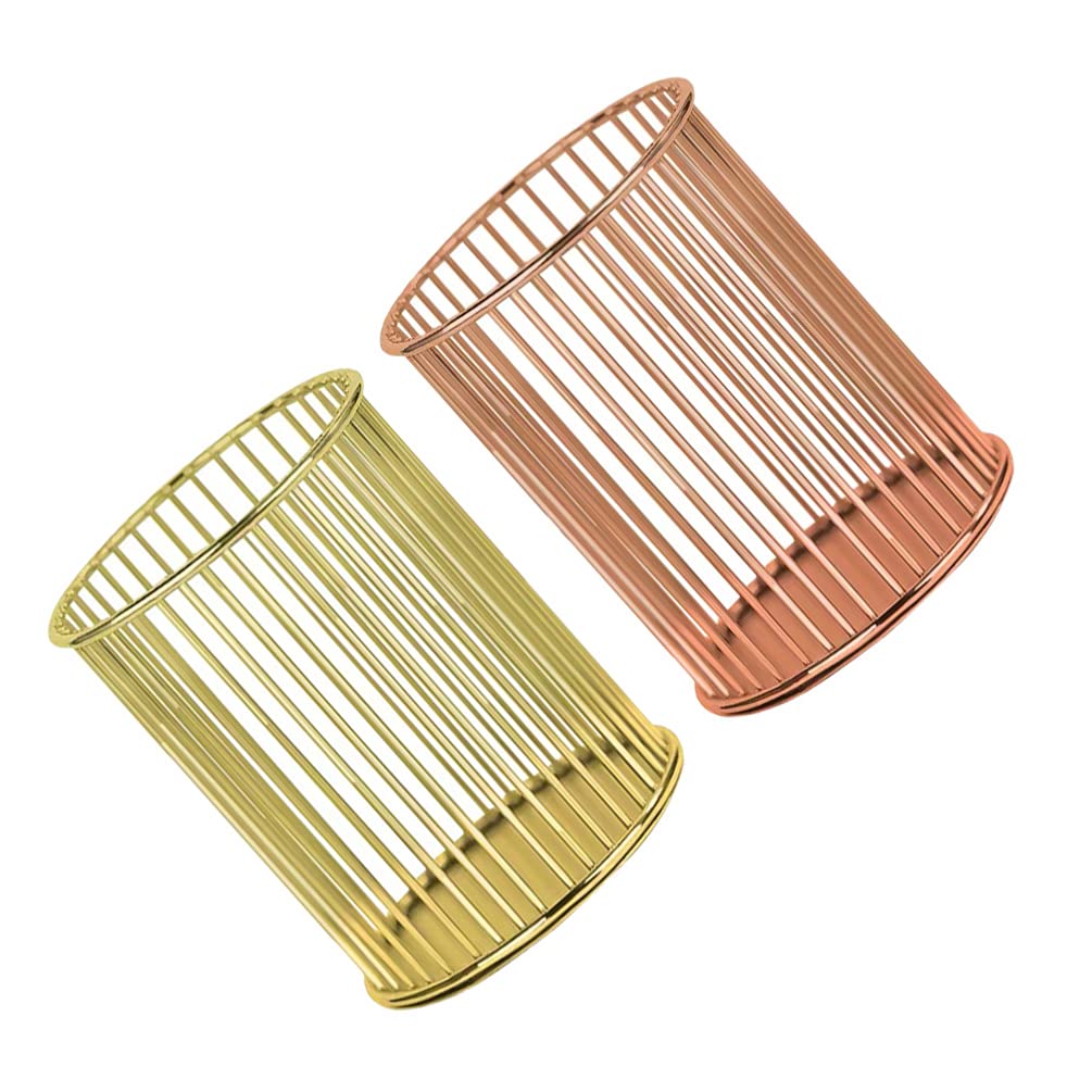 2-Pack Gold Iron Wire Pen Holder & Makeup Brush Organizer - Stylish Mesh Desk Organizer for Office, Home, or Vanity - Perfect for Pens, Styluses, Cosmetics & Art Supplies