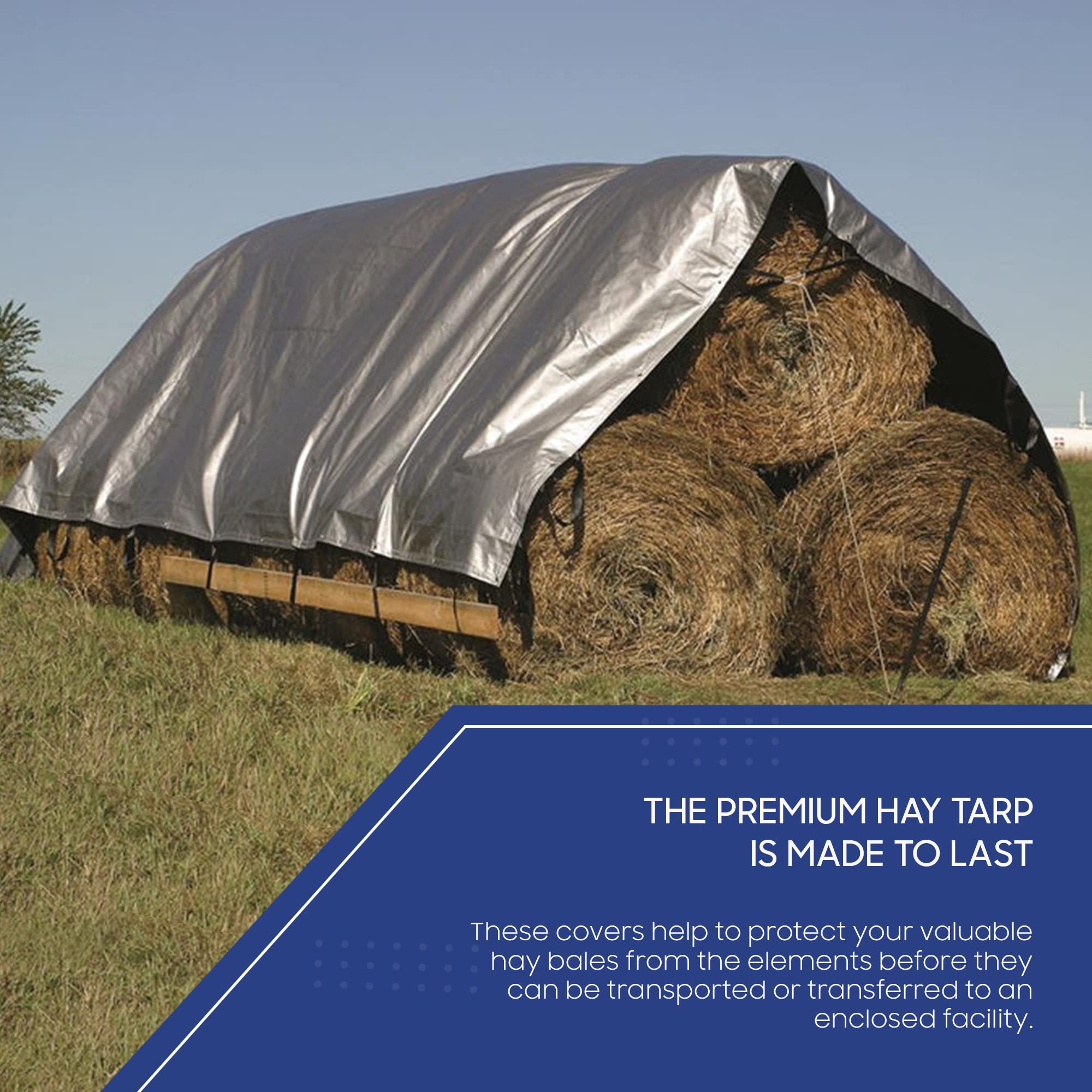 Heavy Duty Waterproof Hay Tarp 15' x 54' - 12 Mil Poly Tarpaulin Cover with Brass Grommets for Agriculture, Camping, Weather Protection (Silver/Black) - Durable Outdoor Shelter for Farms, Construction & Emergency Use