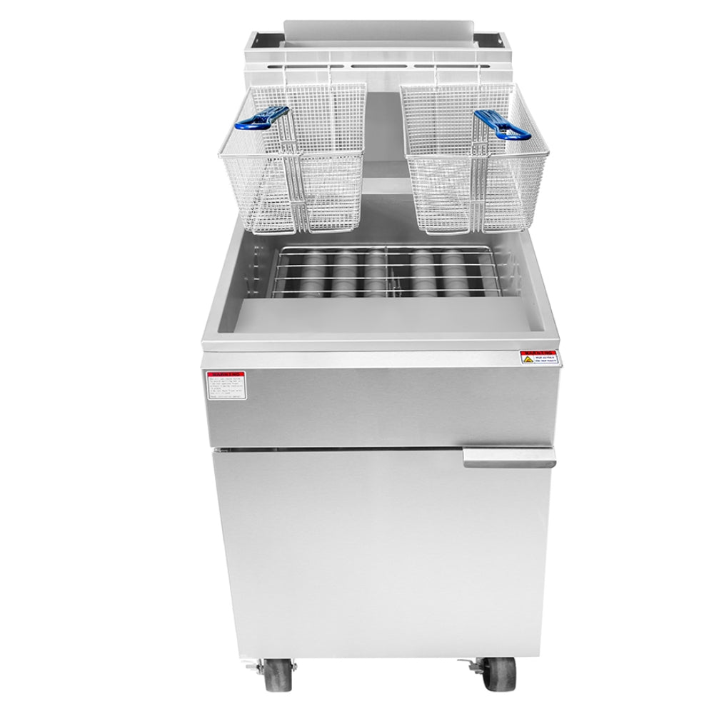 Atosa 75 lb Commercial Floor Fryer - 170,000 BTU Natural Gas Fryer for Restaurants, Food Trucks & Catering Businesses - Heavy Duty Deep Fryer for Chicken, Fish & French Fries
