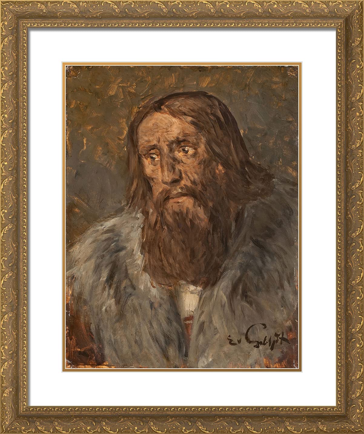 Eduard Von Gebhardt 20x24 Inch Gold Ornate Framed Art Print - Portrait of a Bearded Man, Apostle Head Painting with Double Matting | Wall Decor for Living Room, Office & Gallery | Perfect for Home Decor, Office Art & Gift Ideas