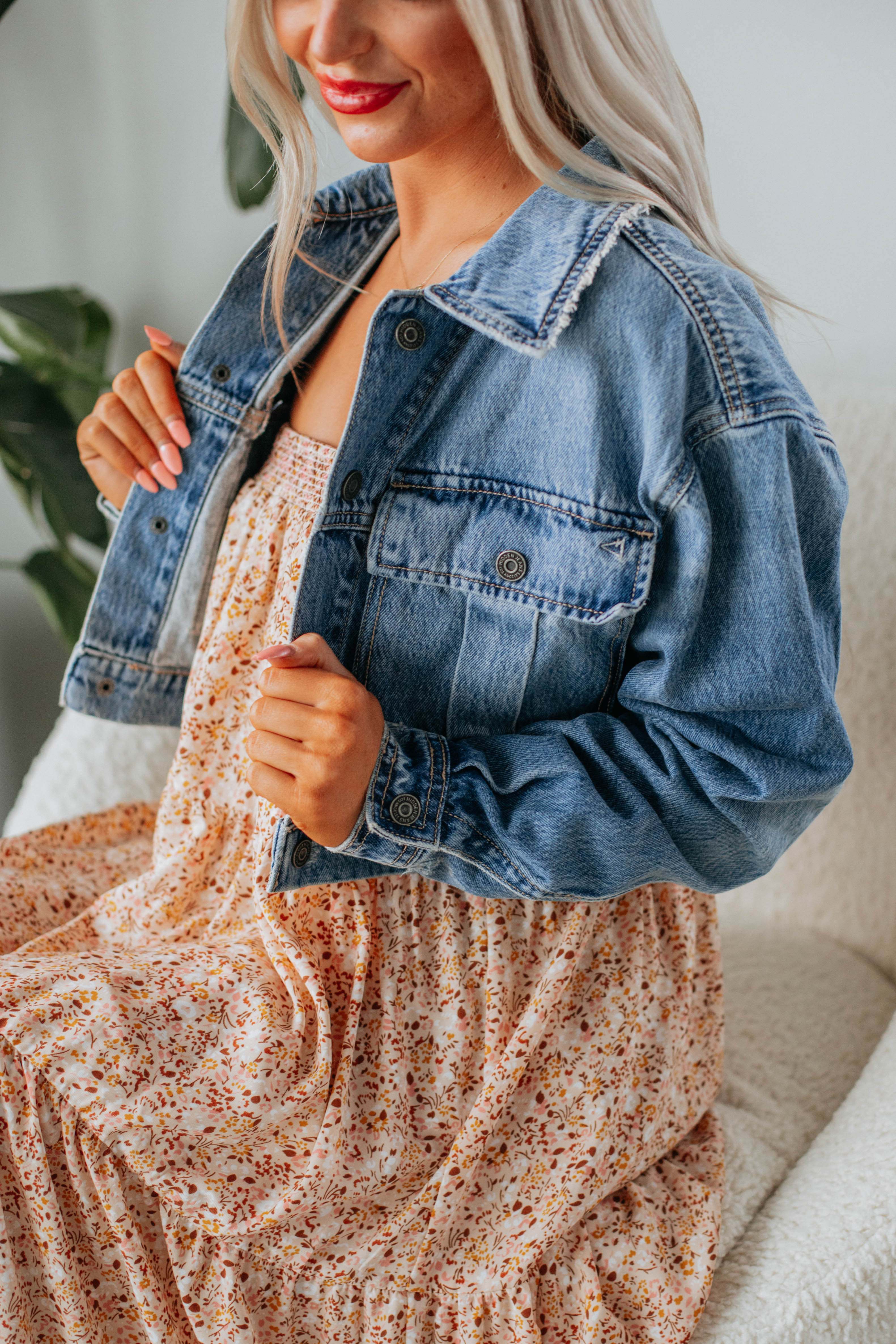 Vintage Distressed Denim Jacket for Women - Medium Wash Denim Coat - Perfect for Casual Outfits, Streetwear & Layering
