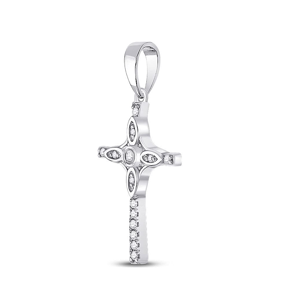 10K White Gold Women's Round Diamond Faith Cross Pendant Necklace - 1/12 CTTW - Perfect for Church, Baptism, Confirmation & Everyday Spiritual Jewelry
