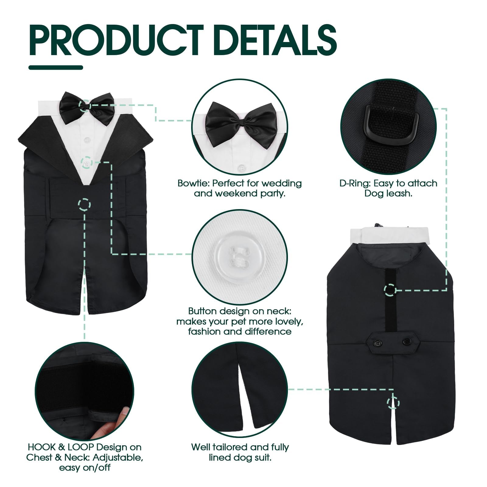 Kuoser Dog Tuxedo Suit & Bandana Set - Formal Wedding Attire for Large & Medium Dogs | Perfect for Golden Retrievers, Samoyeds & Bulldogs | Great for Weddings, Parties & Special Occasions