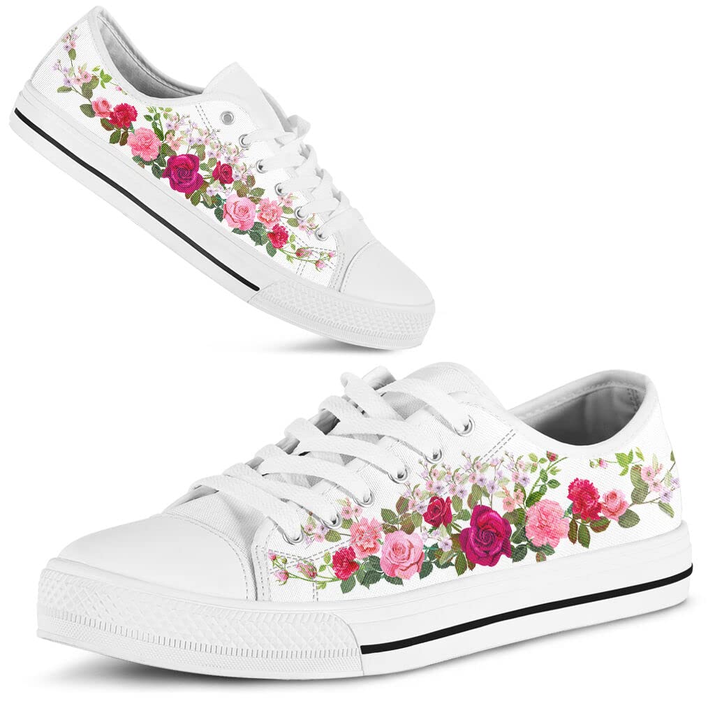 Japanese Sakura Cherry Blossom Rose White Canvas Low Top Sneakers - Unisex Casual Shoes for Men & Women with Gift Box | Perfect for Spring Fashion, Anime Cosplay, and Japanese Culture Enthusiasts