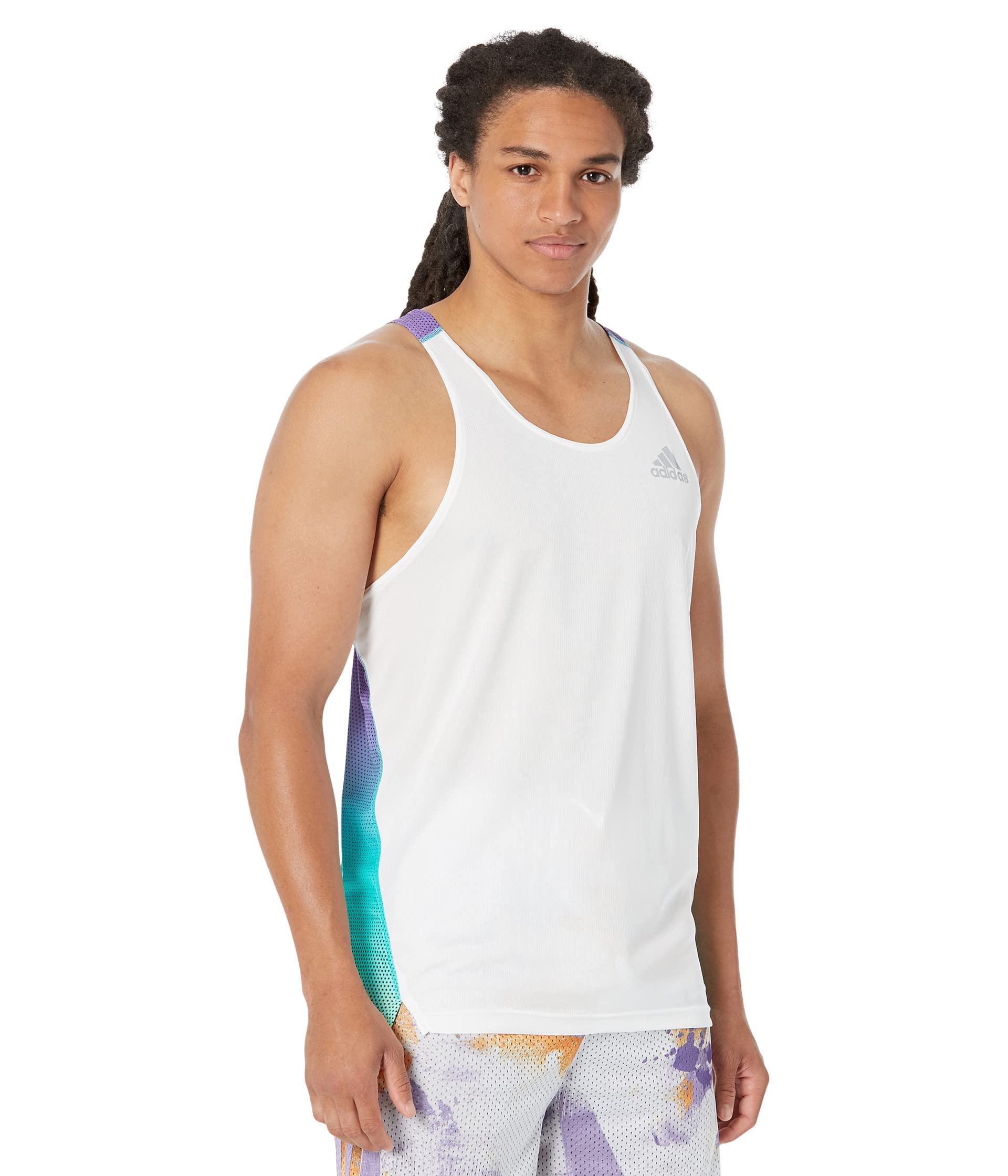 Adidas Own The Run Color-Block Running Singlet - White/Black/Purple Rush/Semi Mint Rush - 2XL - Lightweight Performance Top for Men's Workouts & Marathon Training
