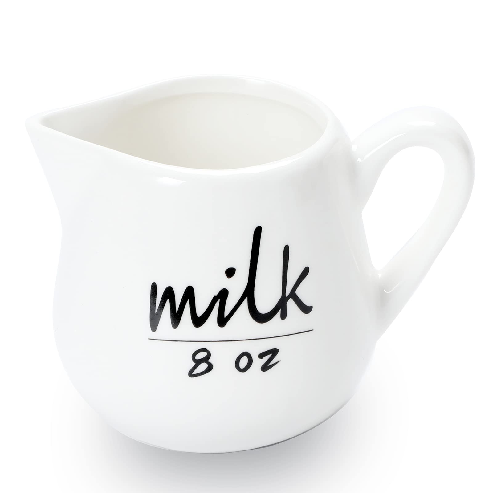 Ceramic Creamer Pitcher with Handle - 8-Ounce Milk & Coffee Creamer Container for Coffee, Tea, Sauces - Microwave Safe White Ceramic Pitcher - Perfect for Breakfast, Cafes & Home Kitchen Use