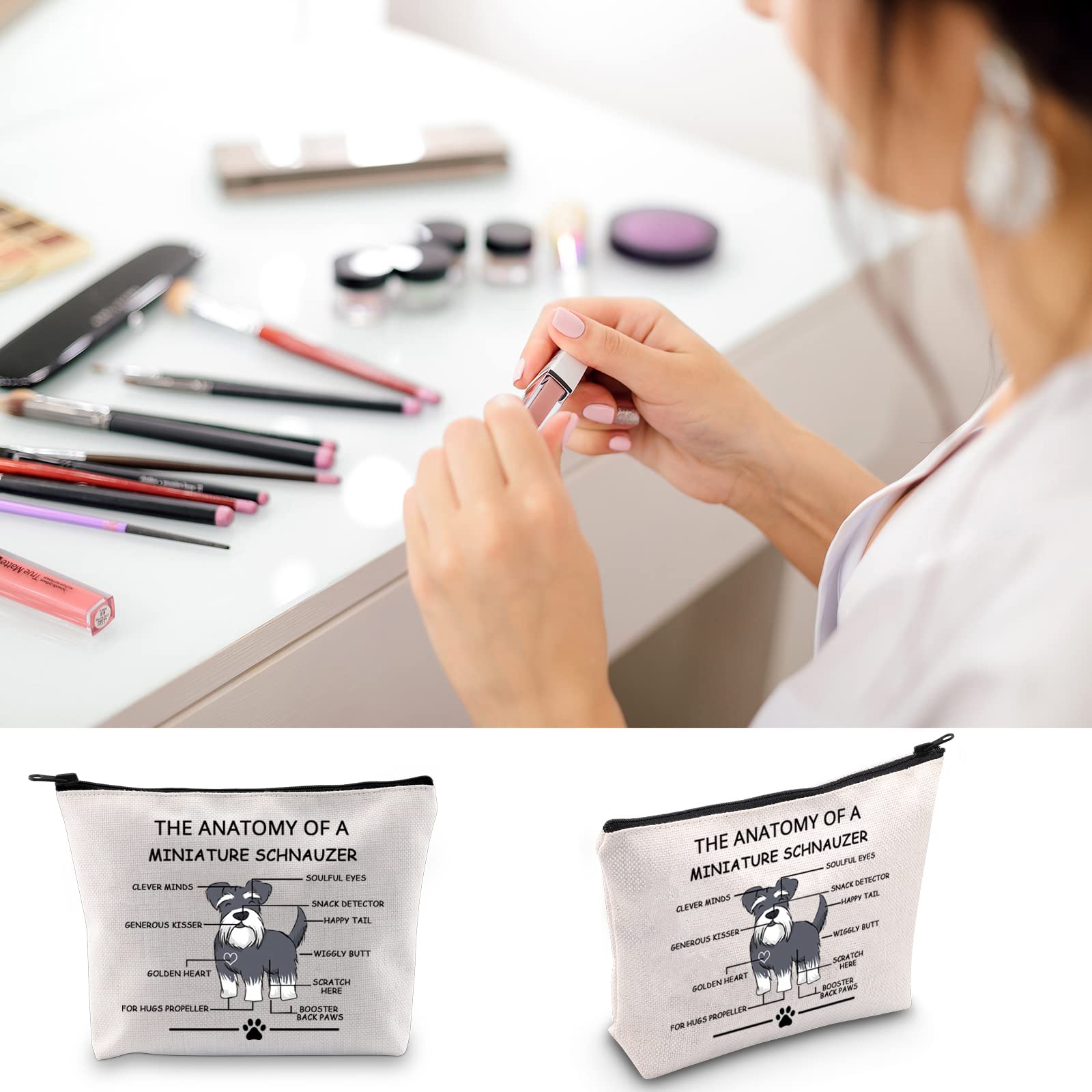 Funny Miniature Schnauzer Lovers Gift - The Anatomy of A Miniature Schnauzer Cosmetic Bag | Cute Mini Schnauzer Veterinary Mom Travel Toiletry Pouch | Perfect for Dog Lovers, Gifts & Travel Essentials (Miniature Schnauzer Design)