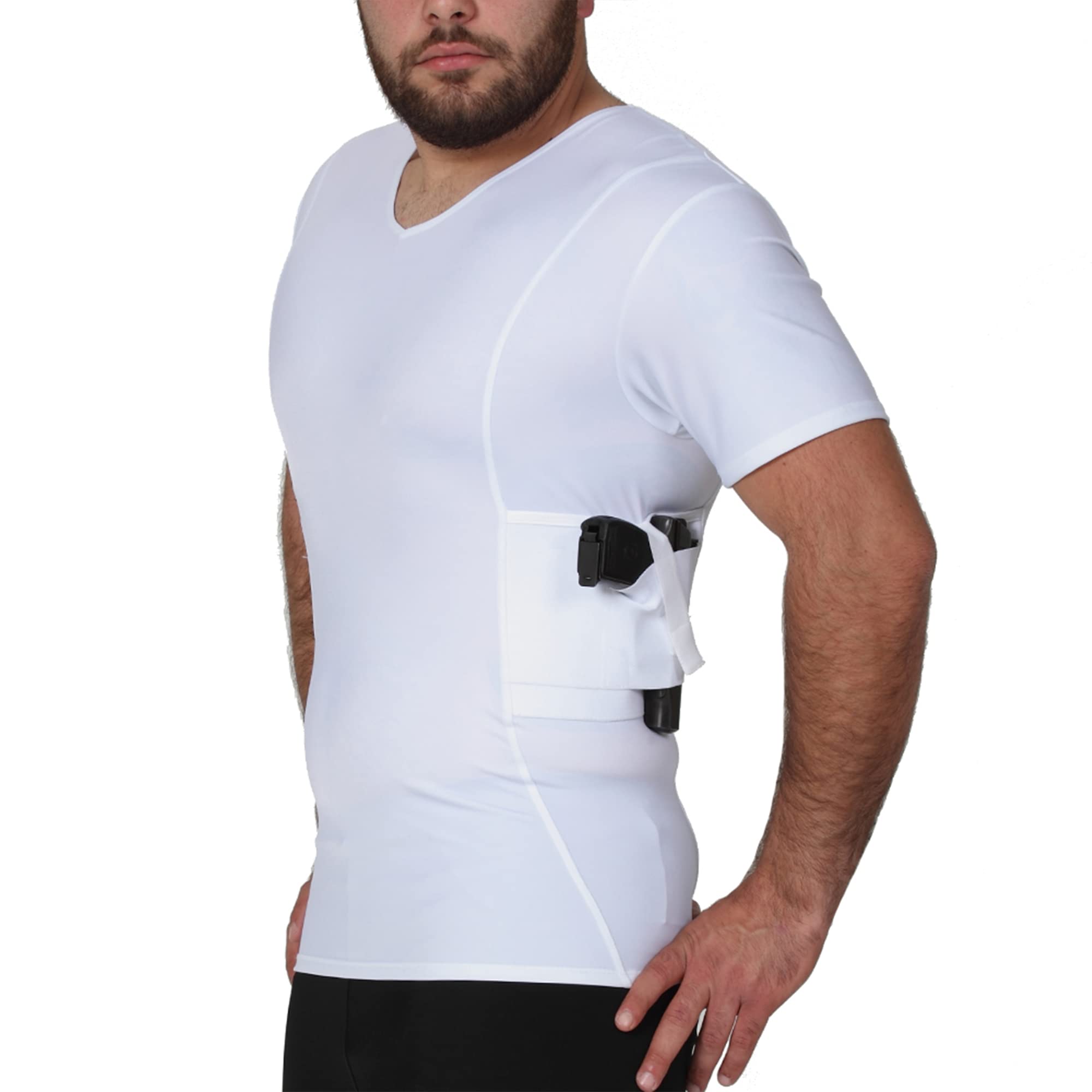 Concealment Compression V-Neck Shirt with Built-in Holster - Tactical Undershirt for CCW, Daily Training & Home Defense - Comfortable Base Layer for Men (MGV017) | Ideal for Gym, Outdoor Activities & Personal Protection
