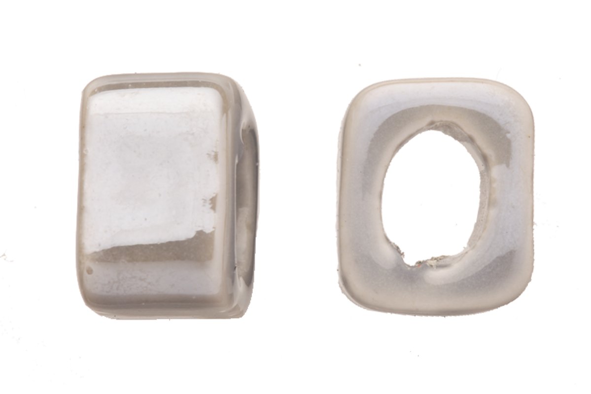 4pcs Grey Porcelain Slider Beads for Jewelry Making - 15x12mm Cube Style Glaze Finish Beads for DIY Bracelets, Necklaces & Leather Crafts (Licorice Leather Compatible) | Perfect for Bohemian Style Accessories and Handmade Gifts