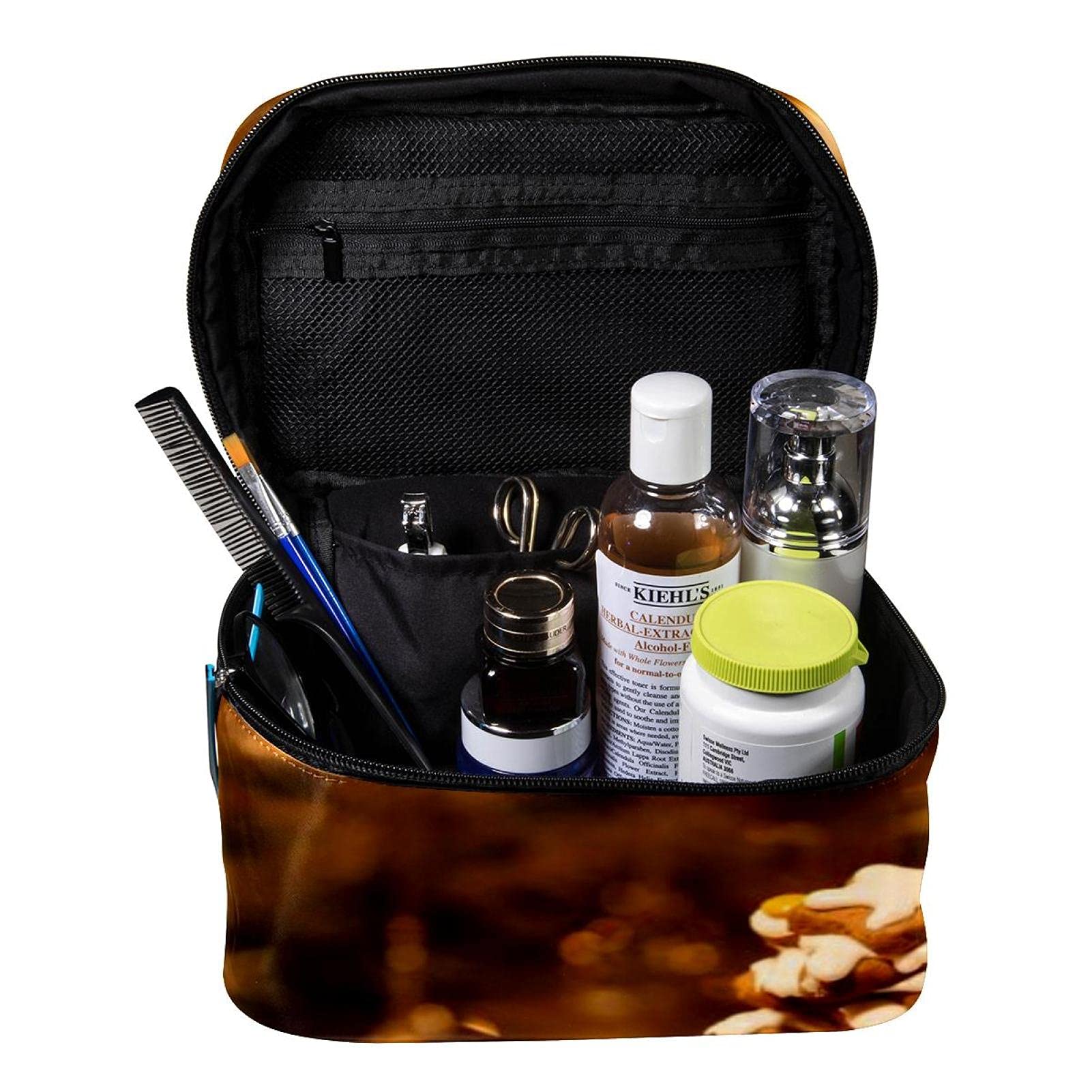 Christmas Gingerbread Scented Candle & Travel Makeup Bag Set for Women - Portable Cosmetic Organizer with Brush Holder, Toiletry Pouch & Jewelry Case - Perfect for Holiday Gifts, Travel Essentials & Daily Beauty Storage