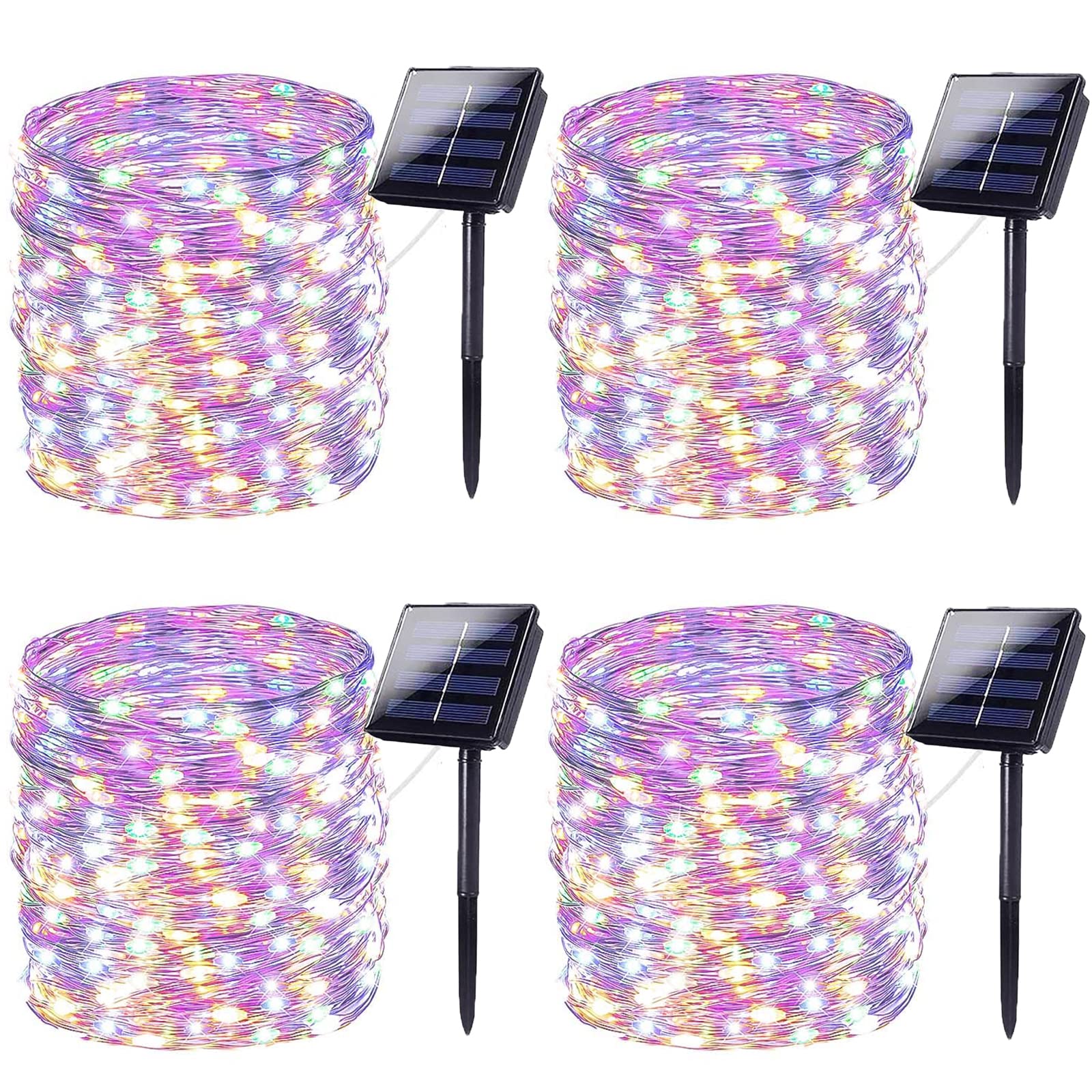 200 LED Solar String Lights Outdoor 4-Pack (72FT Each) - Waterproof Solar Fairy Lights with 8 Modes, Copper Wire Twinkle Lights for Tree Decorations, Garden, Patio, Wedding & Party (Multicolor)