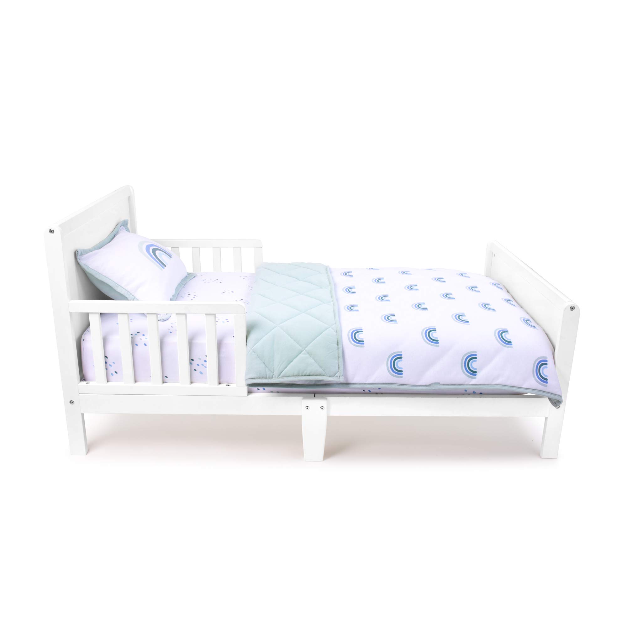 **Ely's & Co. Baby Toddler Bedding Set – 3-Piece Crib Sheet, Quilted Blanket & Pillowcase – Soft & Safe for Boys & Girls – Blue Rainbow Design – Perfect for Nursery, Daycare & Travel**