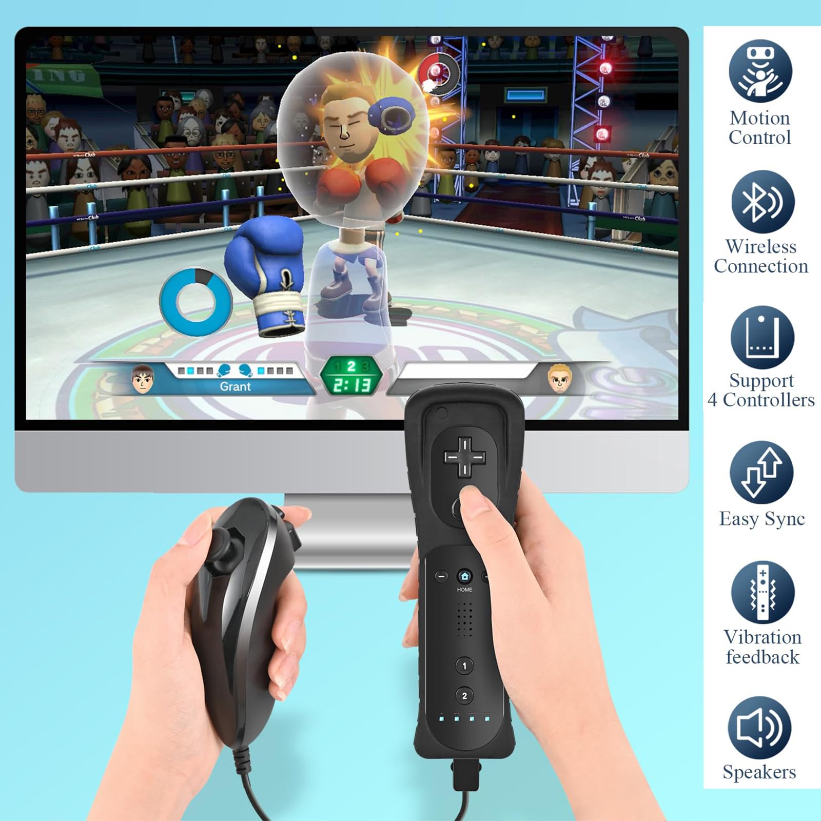 Nintendo Wii Remote Controller with Nunchuck - Compatible with Wii & Wii U - Includes Silicone Case, Wrist Strap & 2 AA Batteries (Black) - Perfect for Gaming, Family Fun & Multiplayer Action - Model YO-WII-R001