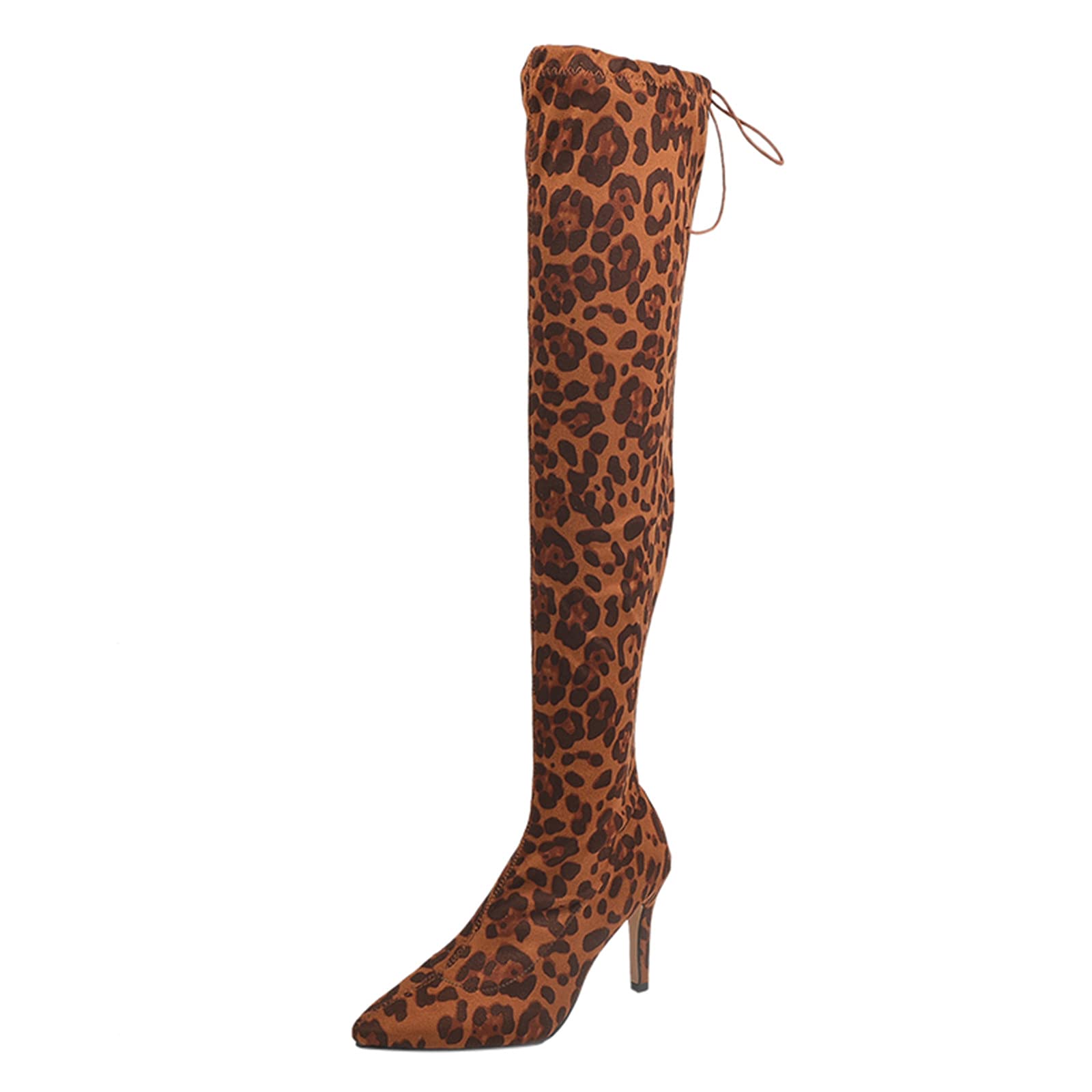 Leopard Print Pointed Toe Stiletto Heel Knee High Leather Boots for Women | Fashion Thigh High Boots for Party, Night Out & Winter Style