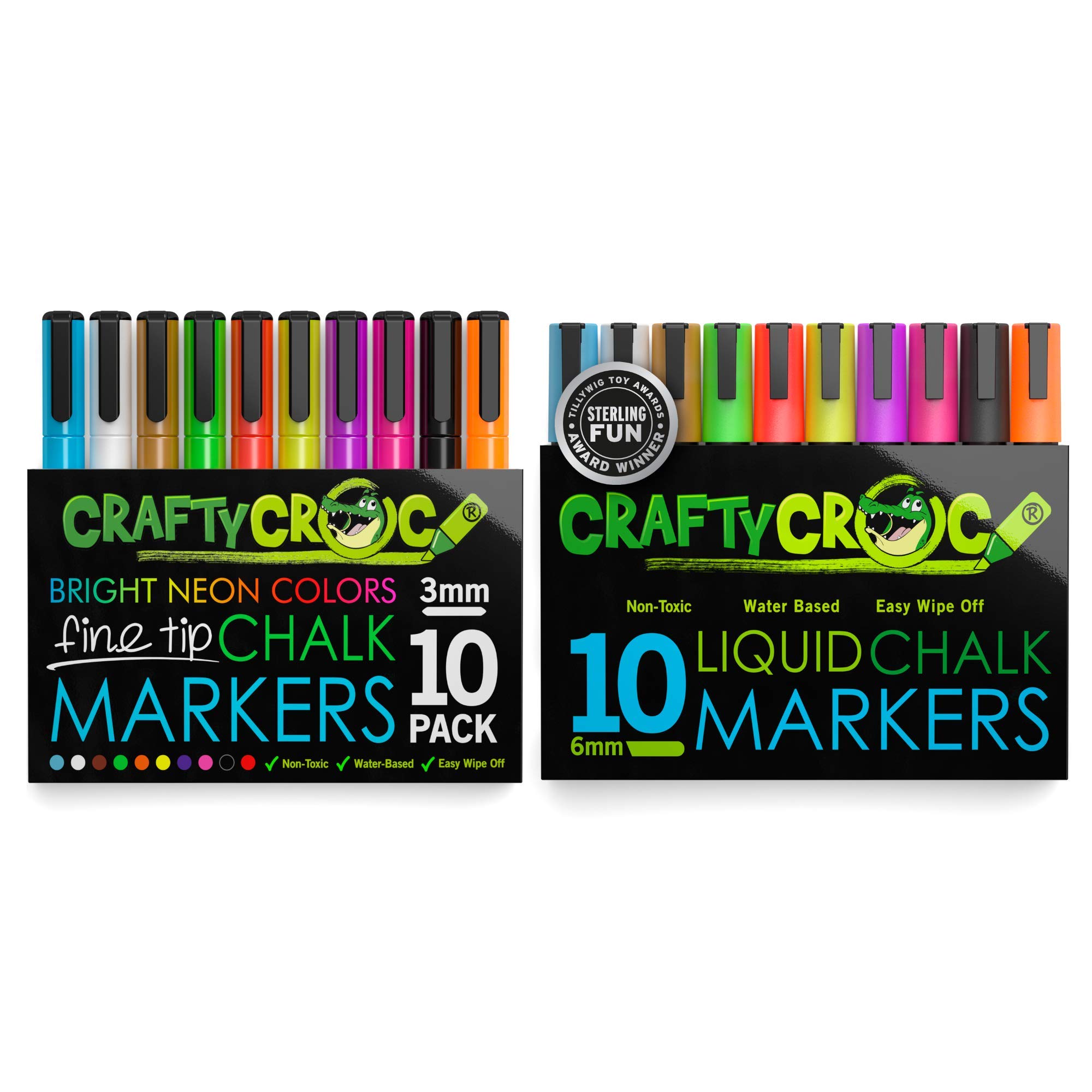 20 Pack Neon Chalk Markers Set - 10 Fine Tip & 10 Medium Tip for Whiteboards, Glass, Windows, Blackboards - Perfect for Restaurants, Classrooms, Offices & DIY Projects