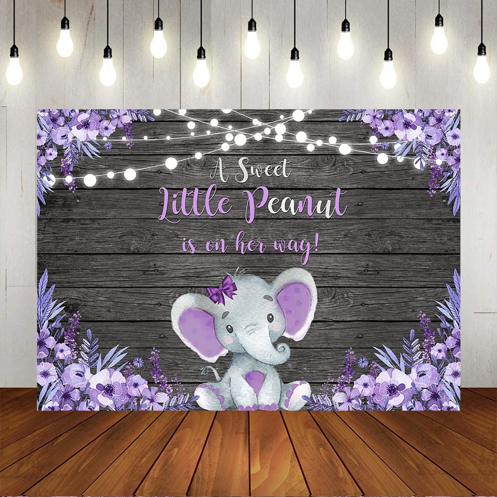 Pink Elephant Baby Shower Backdrop - Rustic Floral Girls Elephant Theme Decor for Photoshoot (10x8ft, Purple) | Perfect for Baby Shower Parties, Gender Reveals & Nursery Decorations