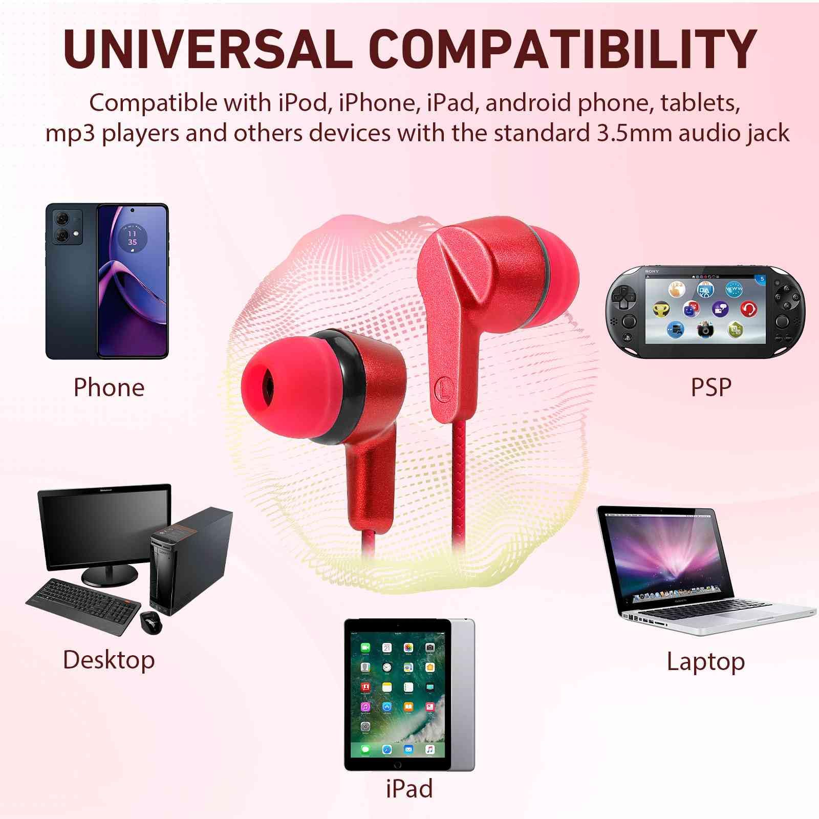 UrbanX R2 Wired in-Ear Headphones with Mic - Compatible with Motorola Moto G Play (2021) | Tangle-Free Cord, Noise Isolating Earphones, Deep Bass Sound | Includes 3 Pairs Silicone Ear Tips | Perfect for Commuting, Gaming & Work Calls