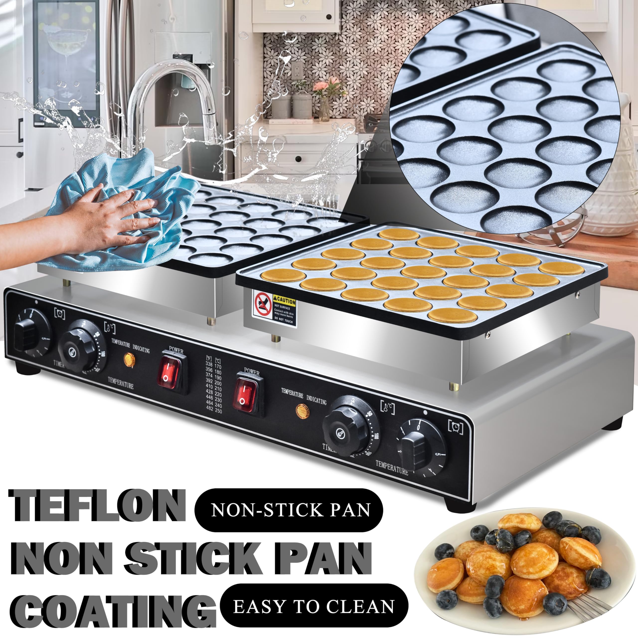 **1900W Commercial Electric Mini Dutch Pancake Maker - Nonstick Waffle Machine for Poffertjes (50PCS, 1.8 Inches) - Perfect for Home Kitchen, Restaurants, Snacks & Desserts**