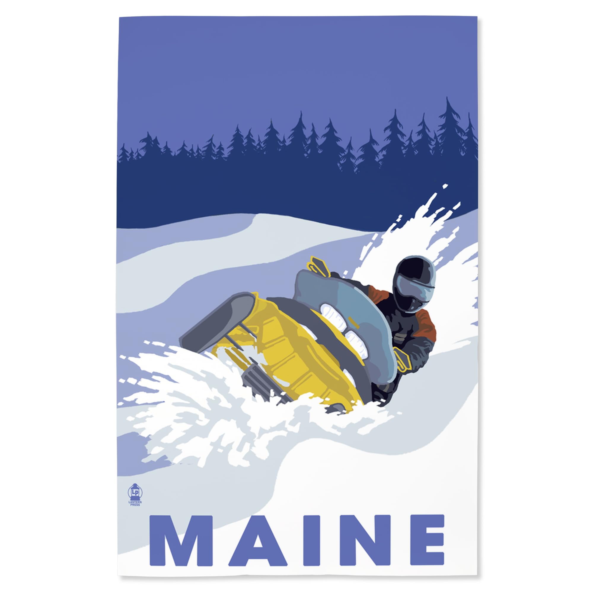 Lantern Press 16x24 Inch Giclee Print - Maine Snowmobile Winter Landscape Wall Art - Perfect for Home Decor, Office & Cabin Wall Decorations
