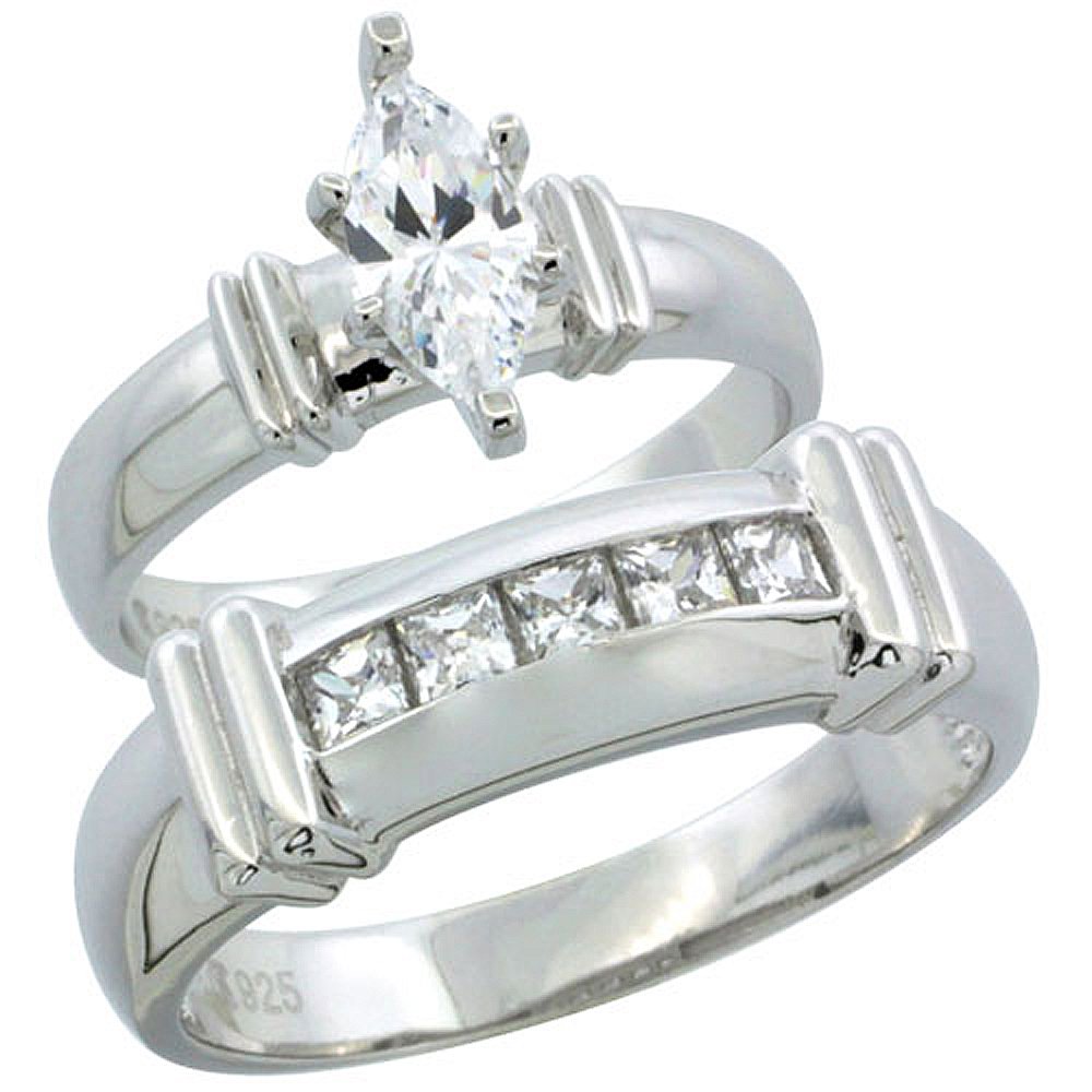 Elegant Sterling Silver Cubic Zirconia Engagement Ring Set for Couples - Channel Set Princess Cut 6.5mm | Perfect for Proposals, Anniversaries & Romantic Gifts
