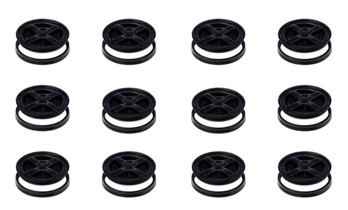 5 Gallon Black Gamma Seal Lids - 12 Pack | Airtight Food Storage Container Lids for Bulk Dry Goods, Grains & Pet Food | Perfect for Pantry Organization & Emergency Prep