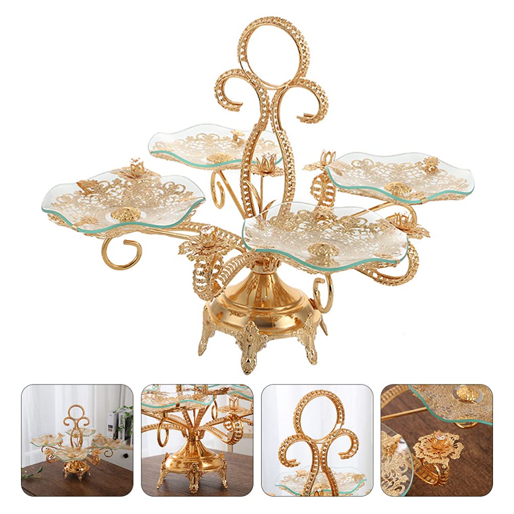Cabilock Round Glass Serving Tray with Sturdy Iron Base - Multi-Plate Snack & Fruit Tray for Coffee Table, Dining Table, and Party Serving - Perfect for Appetizers, Nuts, and Dried Fruits