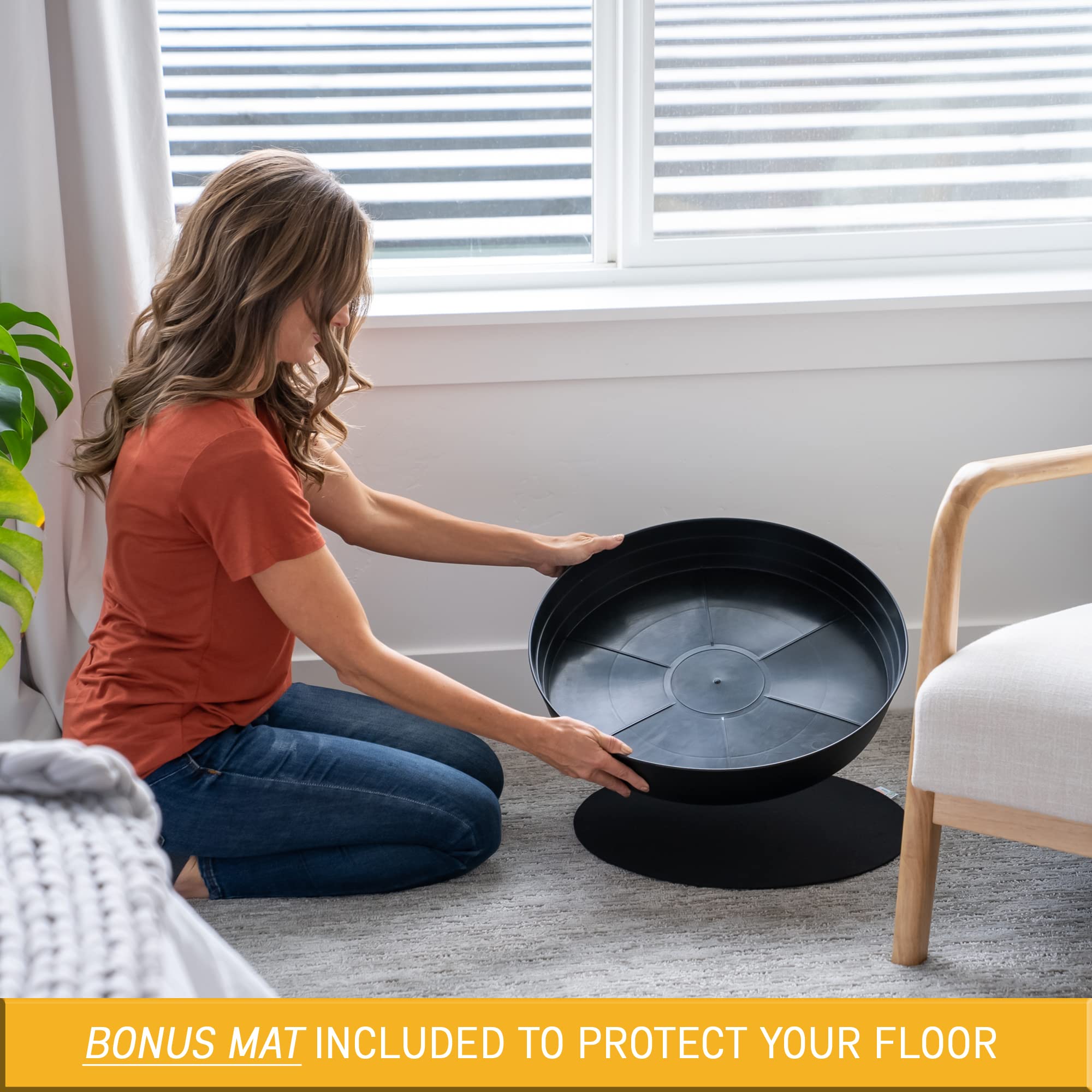 18 Inch Large Plastic Plant Saucers for Potted Plants - Extra Deep Drip Trays with Felt Mat for Floor Protection - Indoor Plant Trays Without Holes (18W x 3D Inches) - Perfect for Home Decor, Balcony Gardens & Office Plants
