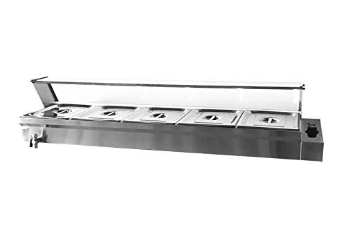 INTSUPERMAI Commercial Food Warmer - GN 1/2 Pans Countertop Bain Marie with Glass Shield (5 Pot, 110V) - Perfect for Buffet Steam Table, Soup Warmer, Canteen & Restaurant Food Heating