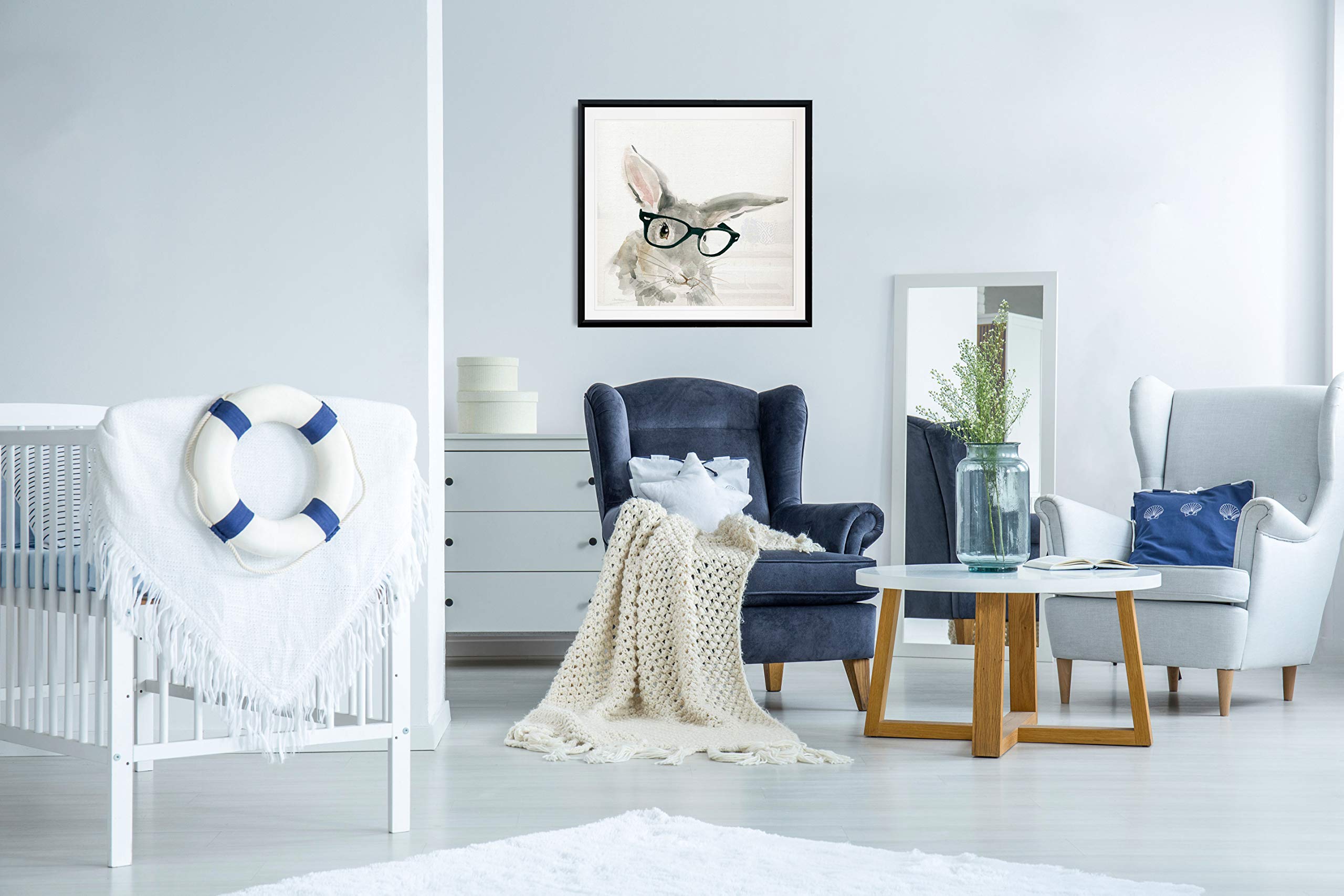 Adorable Rabbit Painting - Cute Baby Bunny with Glasses Framed Canvas Art Print - Nursery Wall Decor for Kids Room & Baby Shower Gift - Perfect for Animal Lovers & Children's Bedroom