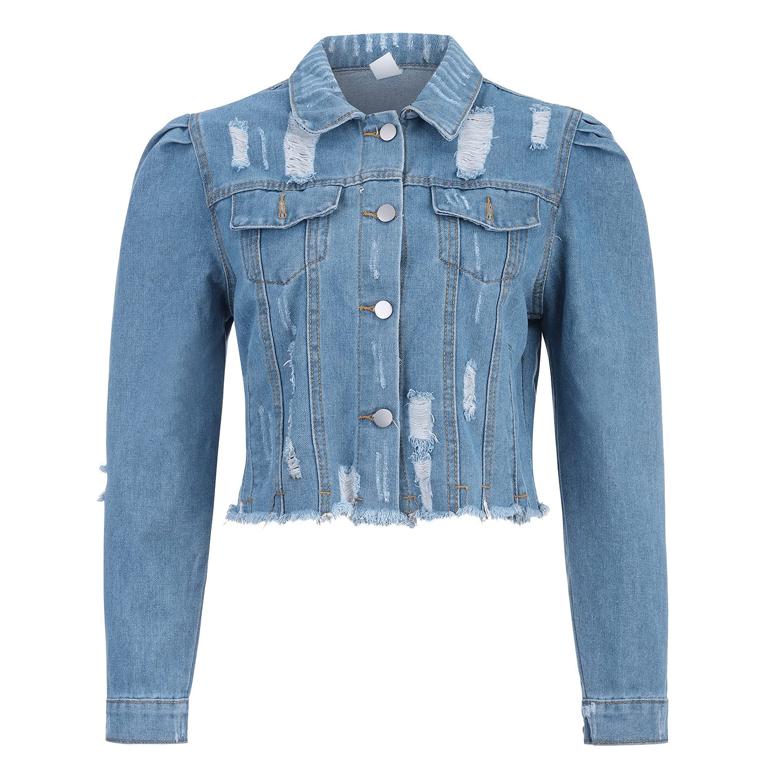 Vintage Distressed Button Pocket Denim Jacket for Women - Lightweight Short Jean Coat - Perfect for Casual Outings, Fall Layering & Streetwear Fashion