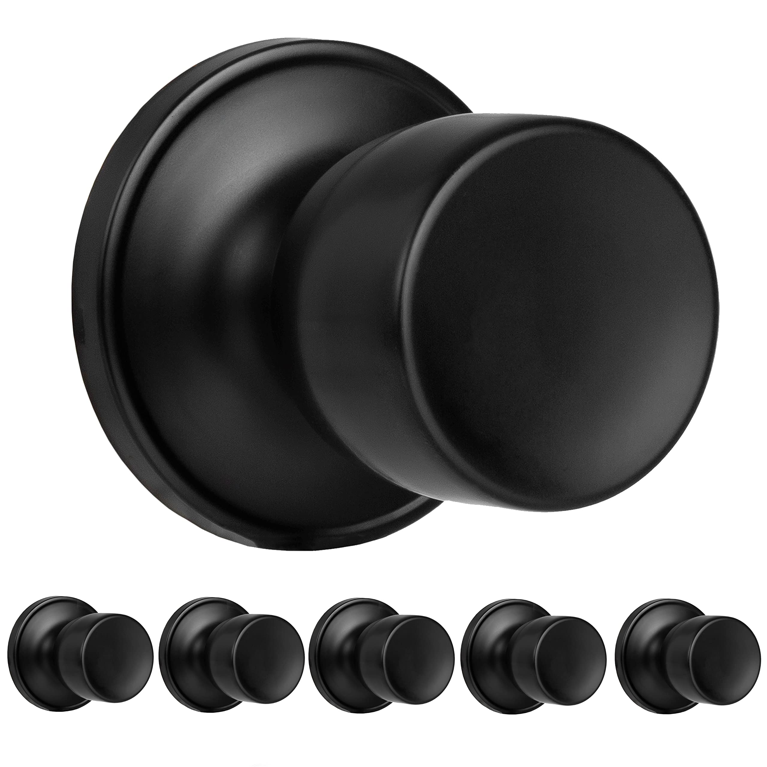Ilyapa Half Dummy Door Knob Set of 6 - Non-Turning Round Interior Handles for Hall, Closet & French Doors | Keyless Tulip Design in Black | Perfect for Bedrooms, Closets & Privacy Spaces