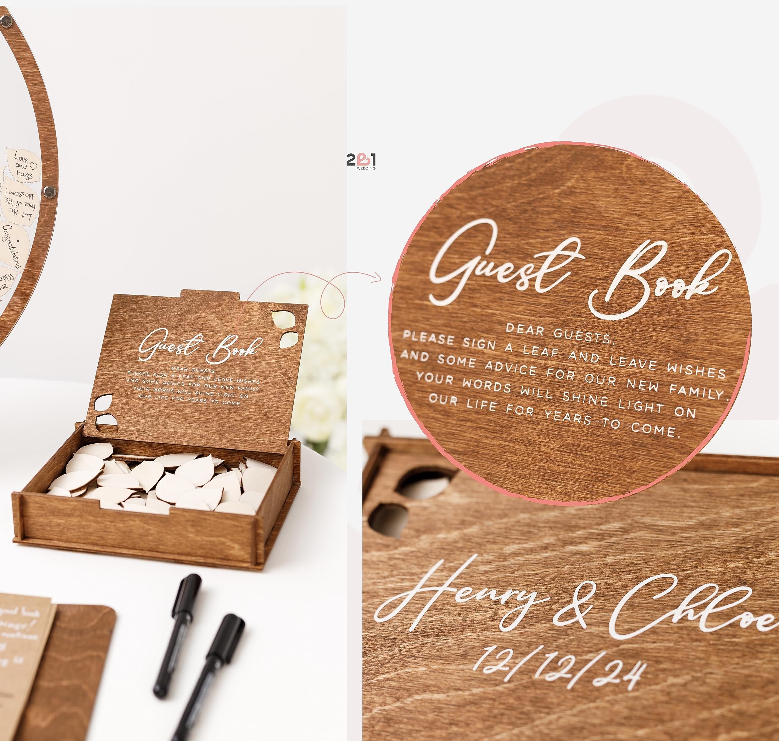 Personalized Rustic Wedding Guest Book Alternative - Unique Three-Shaped Guest Sign-In Book for Ceremony, Bridal Shower & Party Decor (Indoor/Outdoor Use) - Perfect for Barn, Beach & Garden Weddings